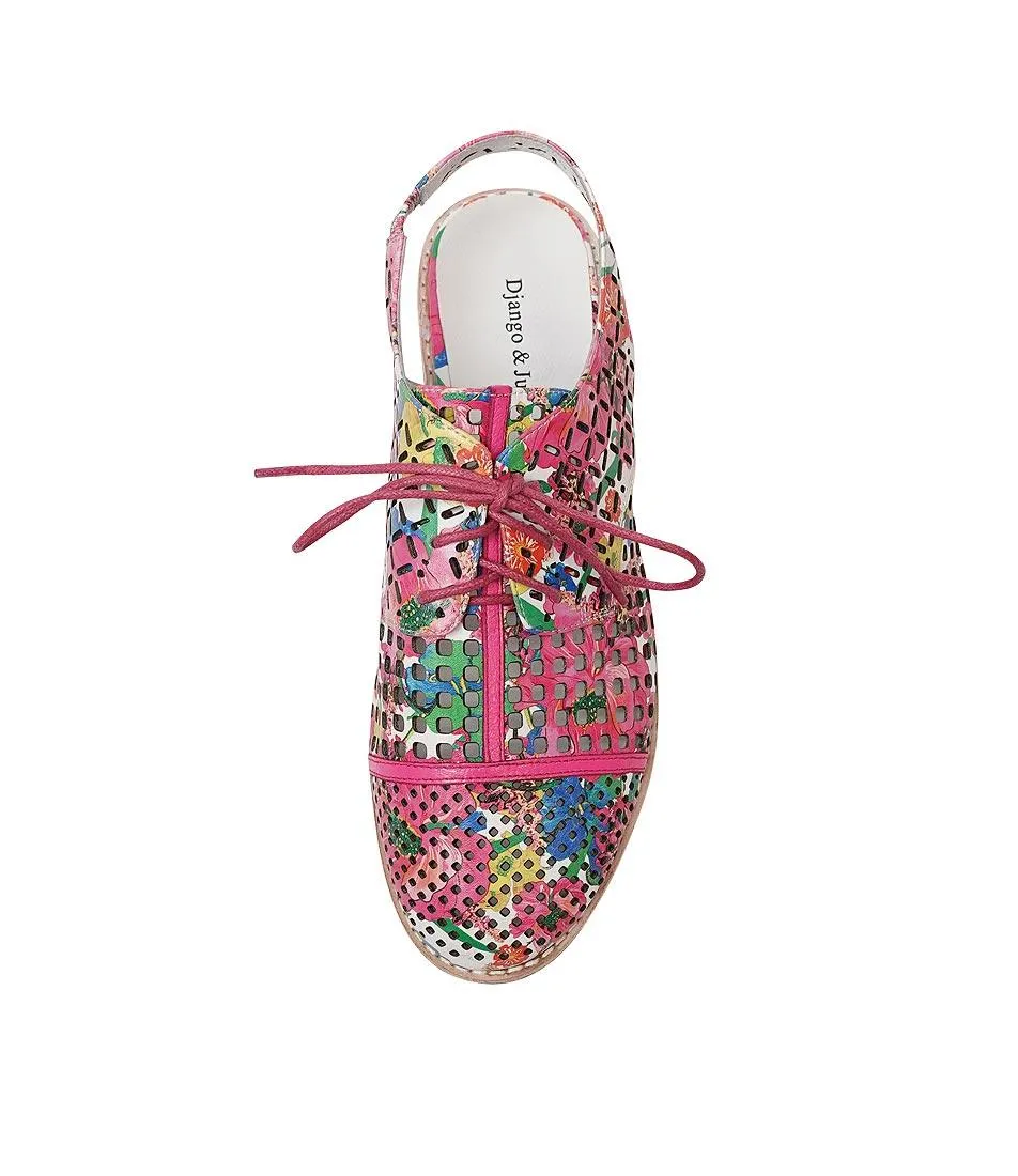 Addy White Flowermania / Hot Pink Leather Lace Up Flats