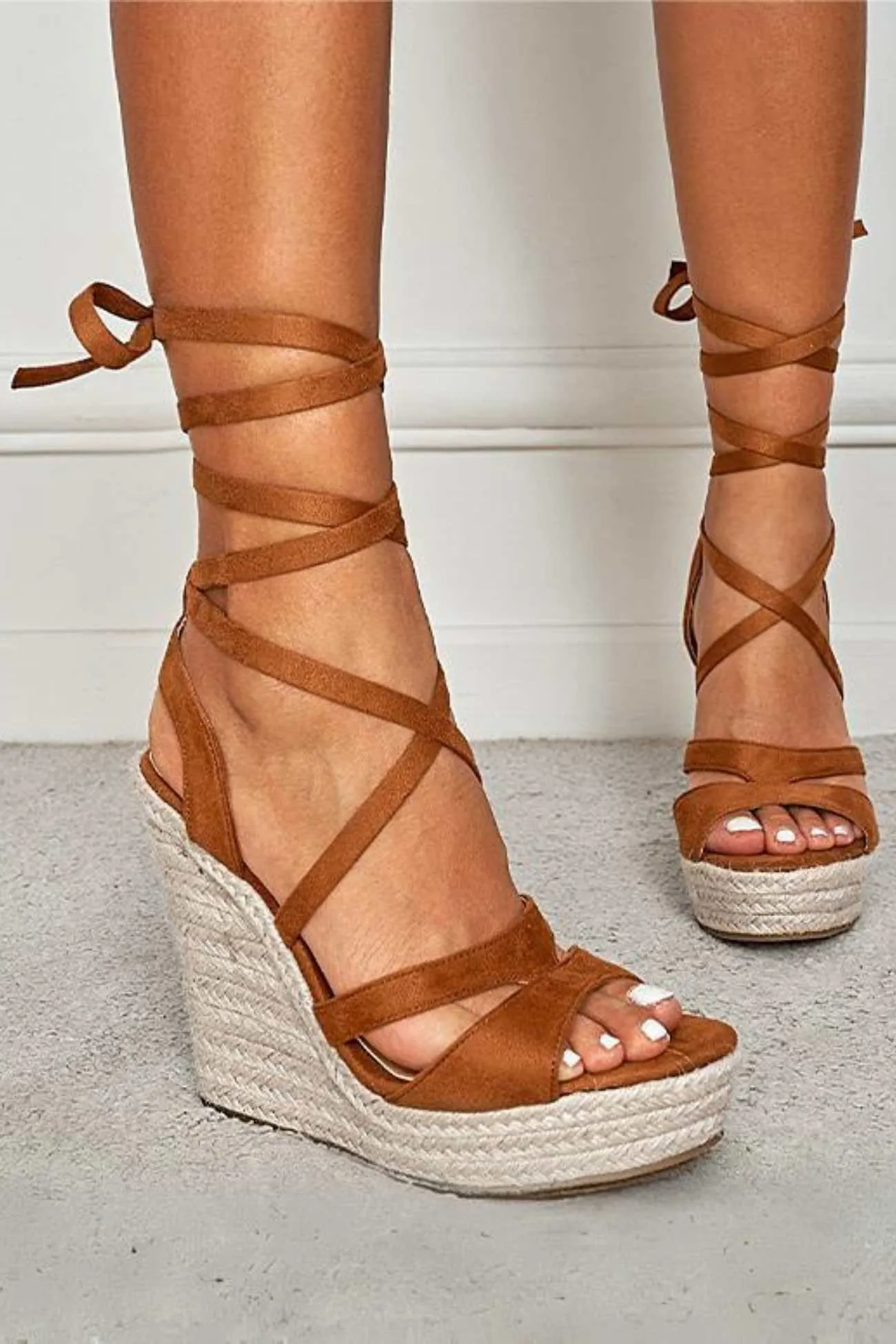 Amozae-Lace Up Espadrille Wedges Sandals