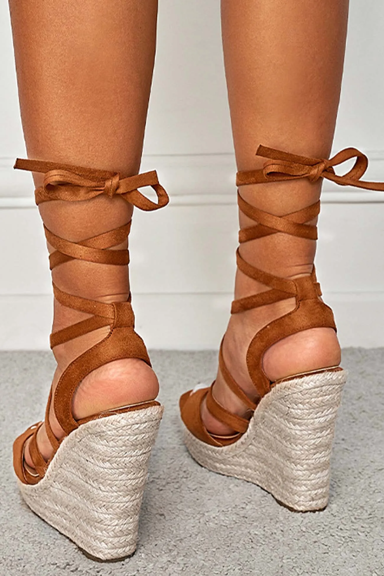 Amozae-Lace Up Espadrille Wedges Sandals