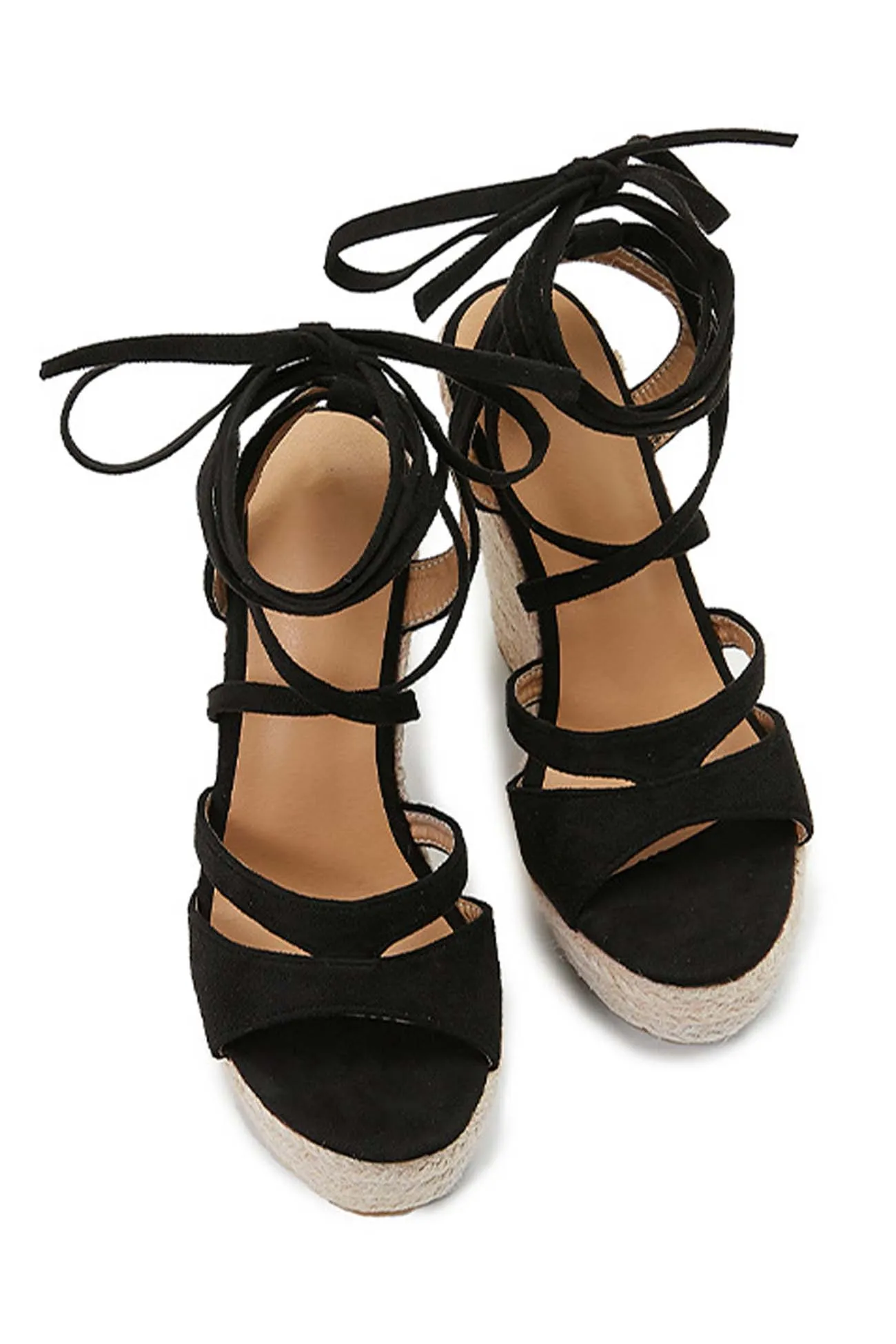 Amozae-Lace Up Espadrille Wedges Sandals