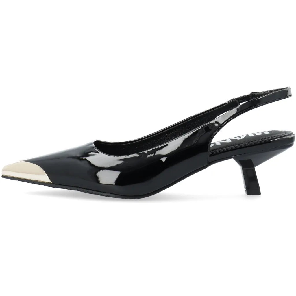 Biakristin Kitten Heel Slingback Metal Toecap Patent - Black Gold