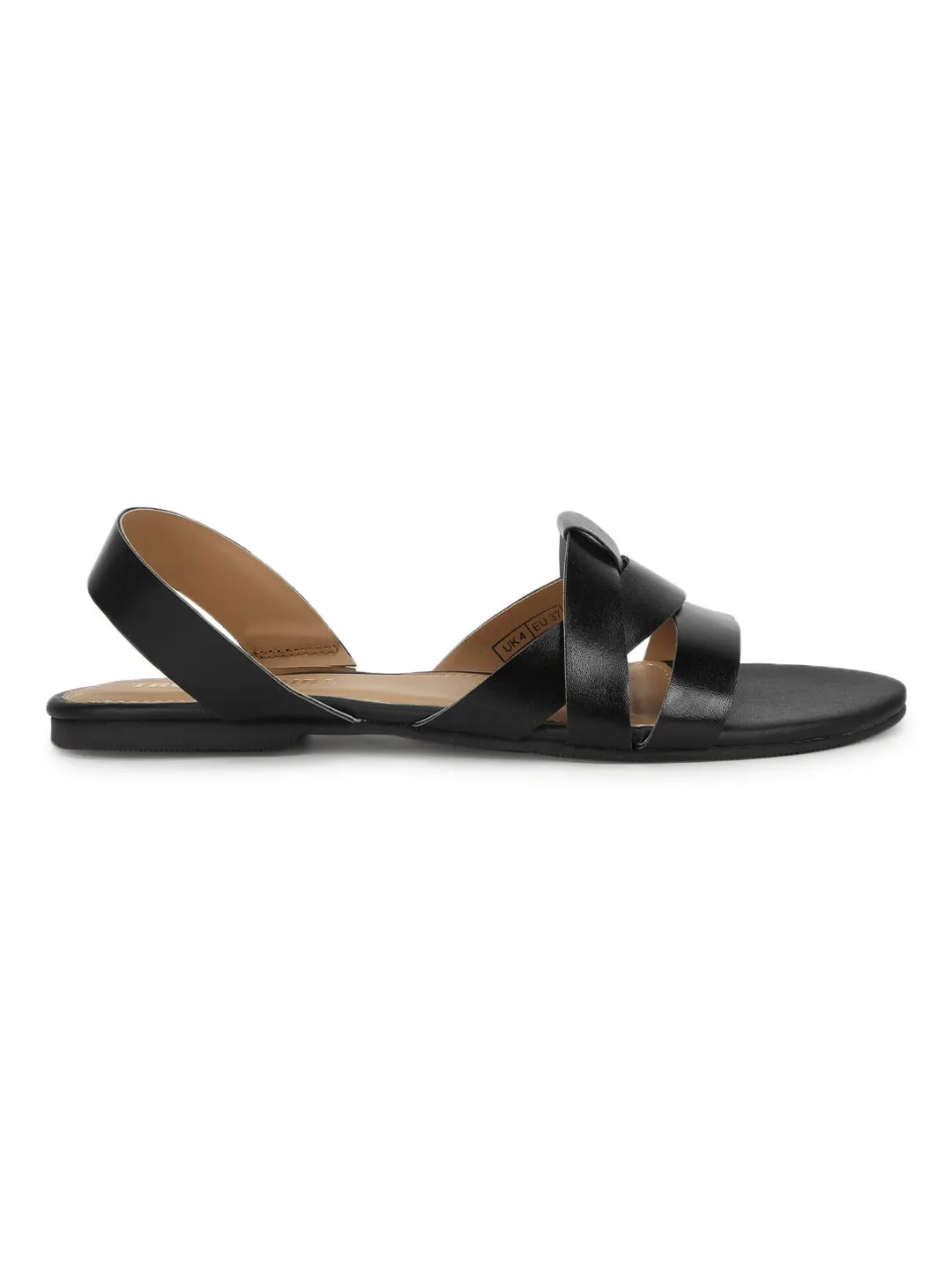 Black PU Back Strap Flat Sandals