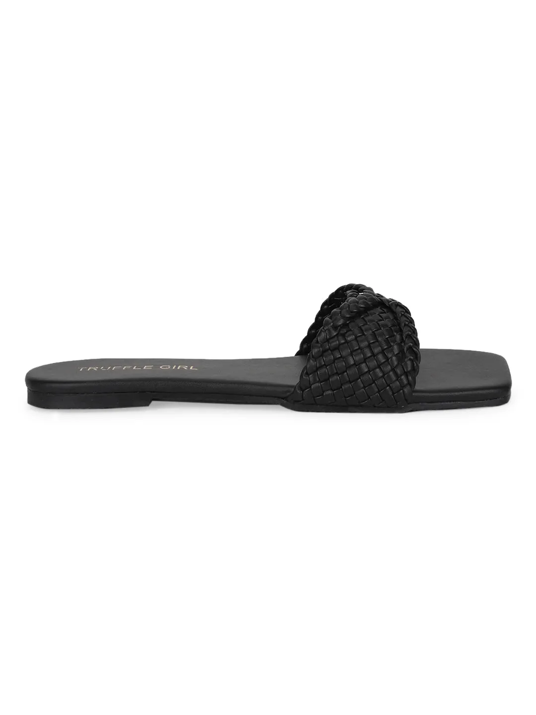 Black PU Braided Strap Slip On Flats (TC-ST-1210-BLK)