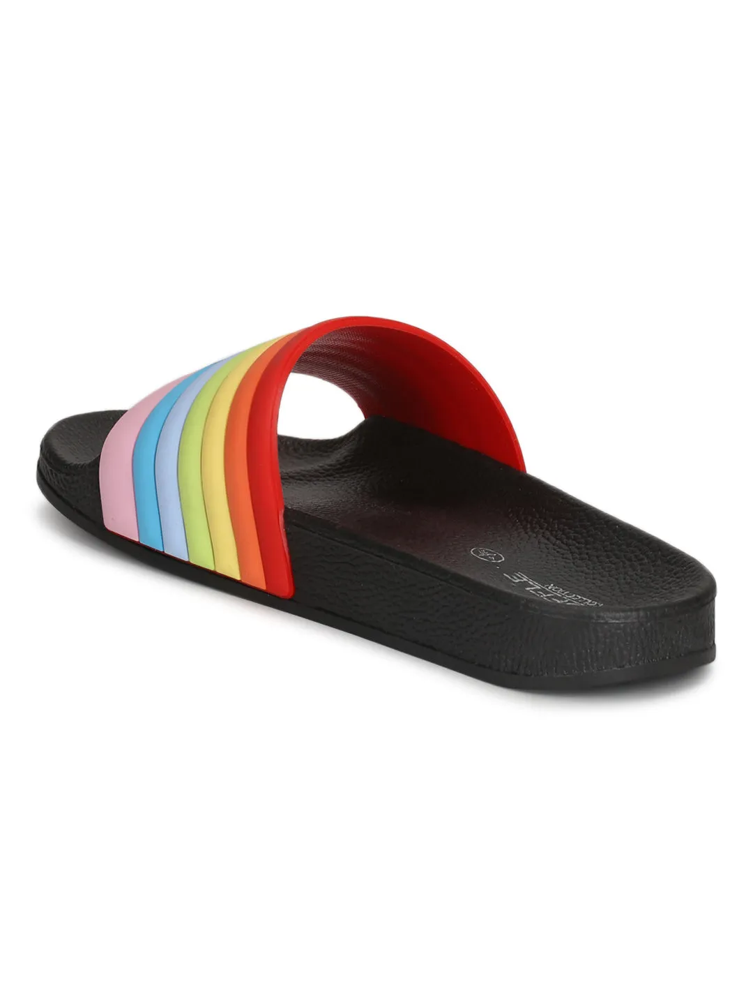 Black PVC Rainbow Strap Slip-on Flats