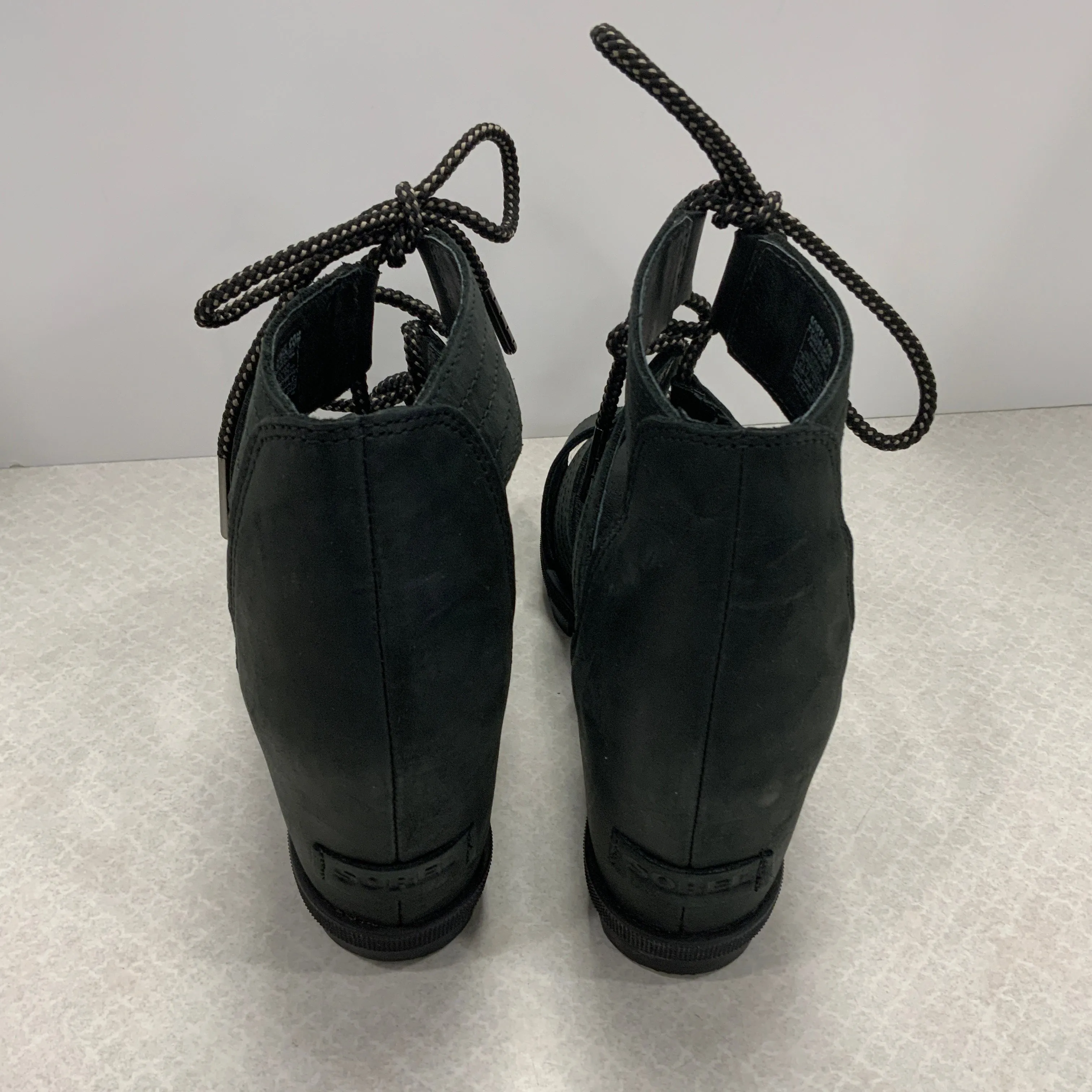 Black Sandals Heels Wedge Sorel, Size 10