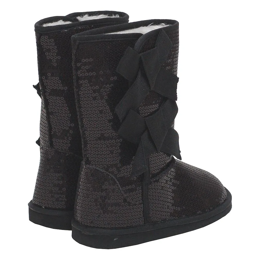 Black Sequin Bow Fashion Boot Toddler Girl 5 - Little Girl 4