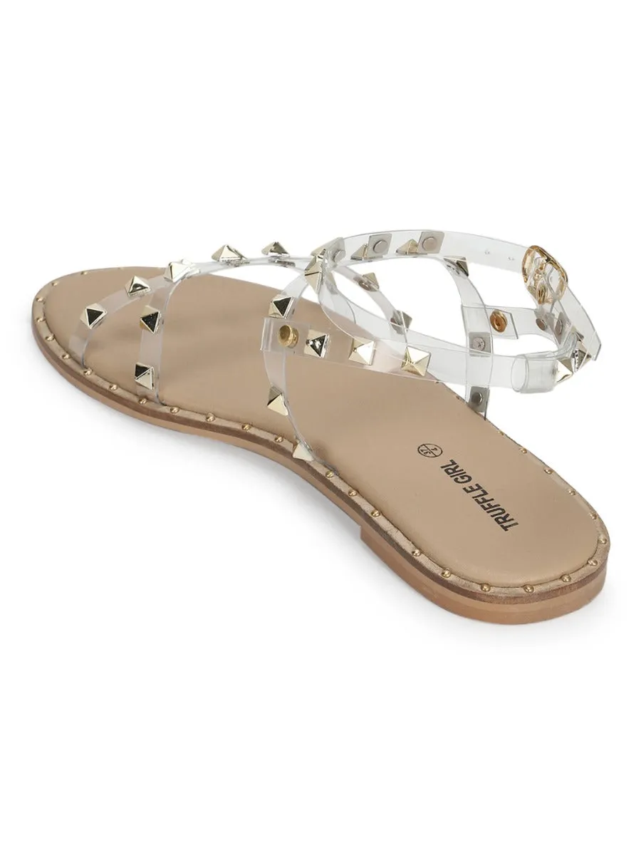 Clear PU Studded Flat Sandals