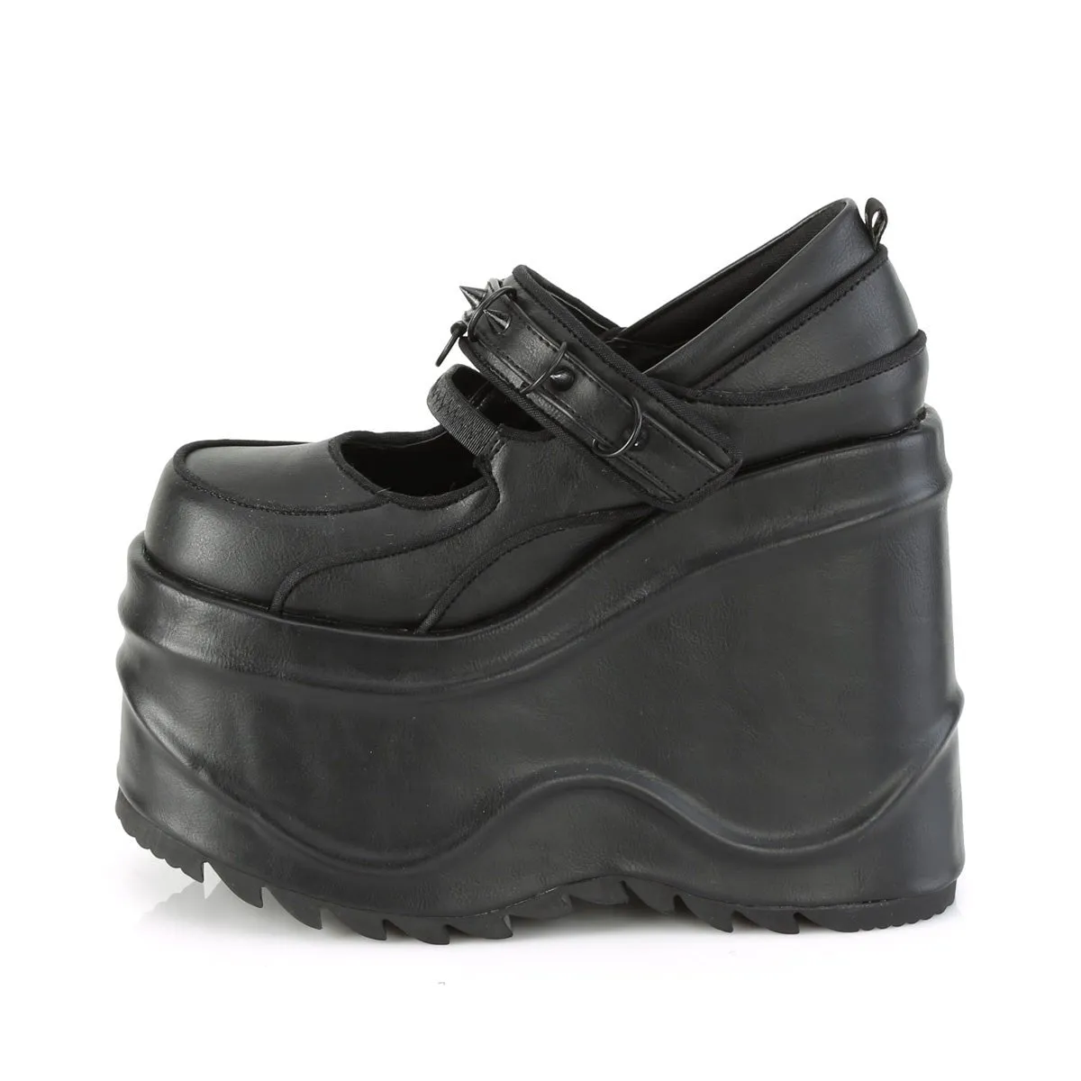 Demonia WAVE-48 | Black Vegan Leather Mary Janes