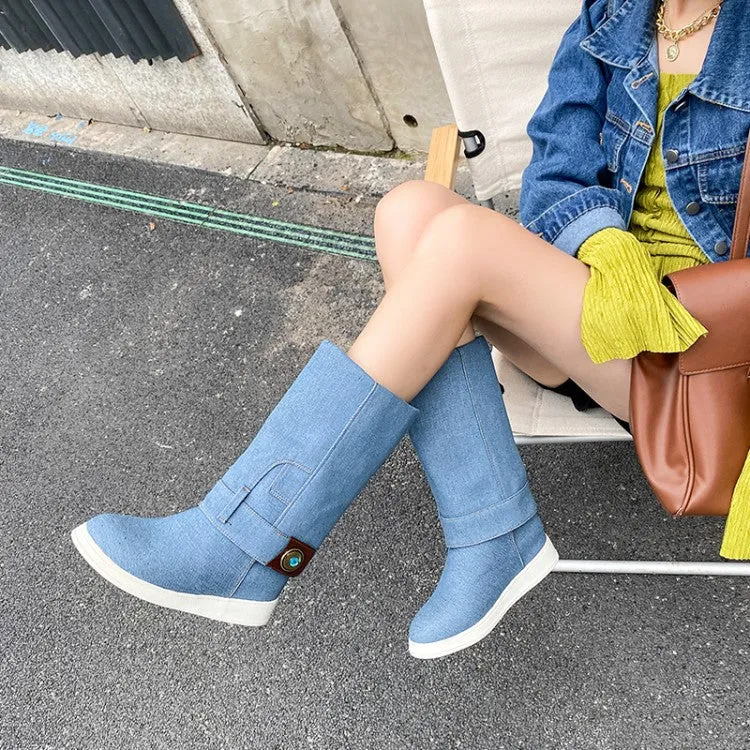 Denim Internal Increase Fashion Mid Calf Boots