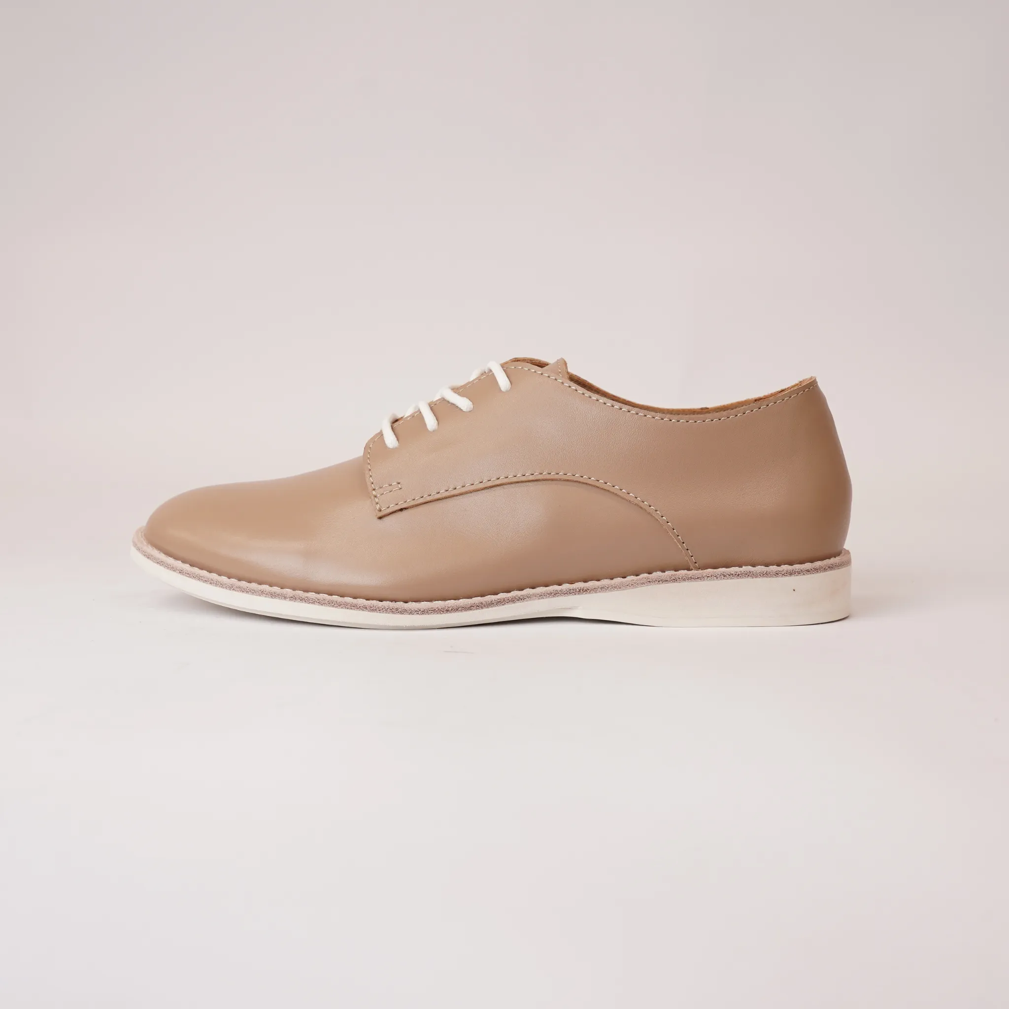 Derby Super Soft Latte Leather Lace Up Flats