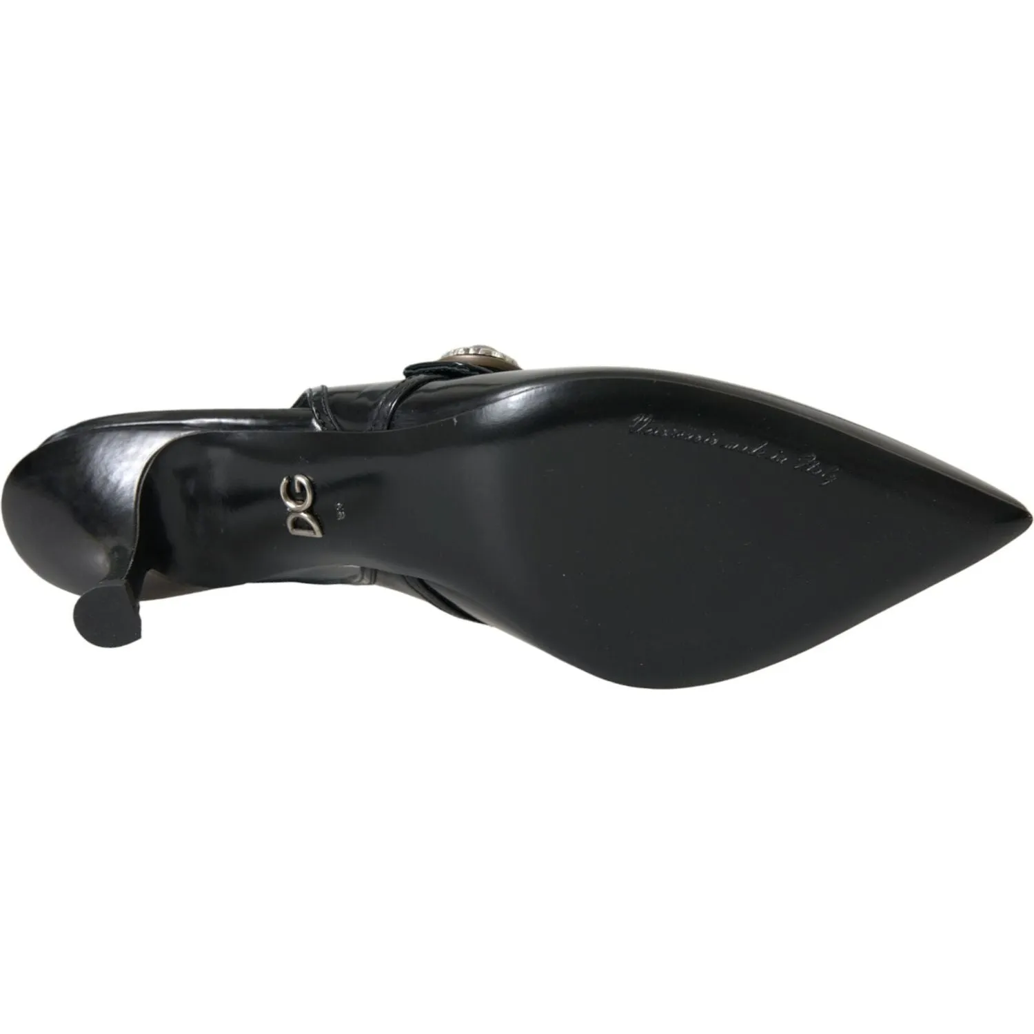 Dolce & Gabbana Black Leather Embellished Slingbacks Shoes