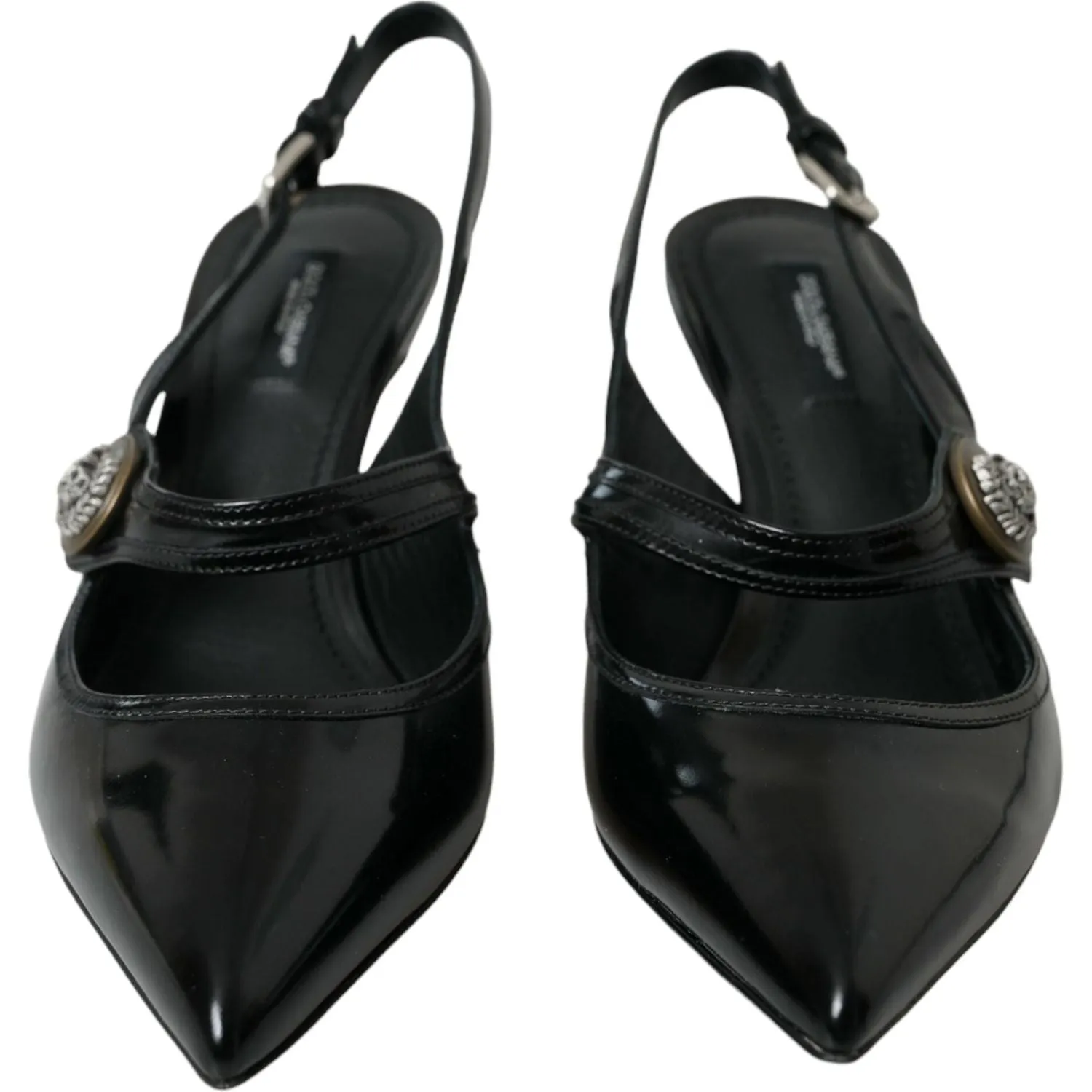 Dolce & Gabbana Black Leather Embellished Slingbacks Shoes