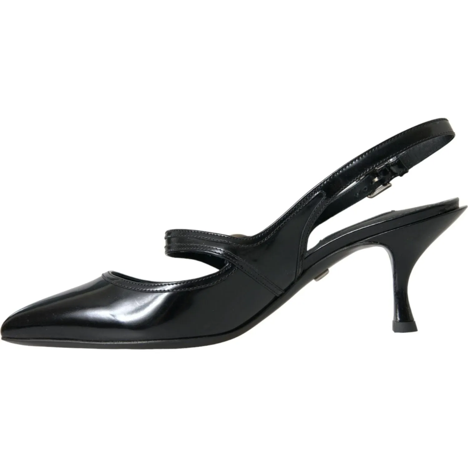 Dolce & Gabbana Black Leather Embellished Slingbacks Shoes