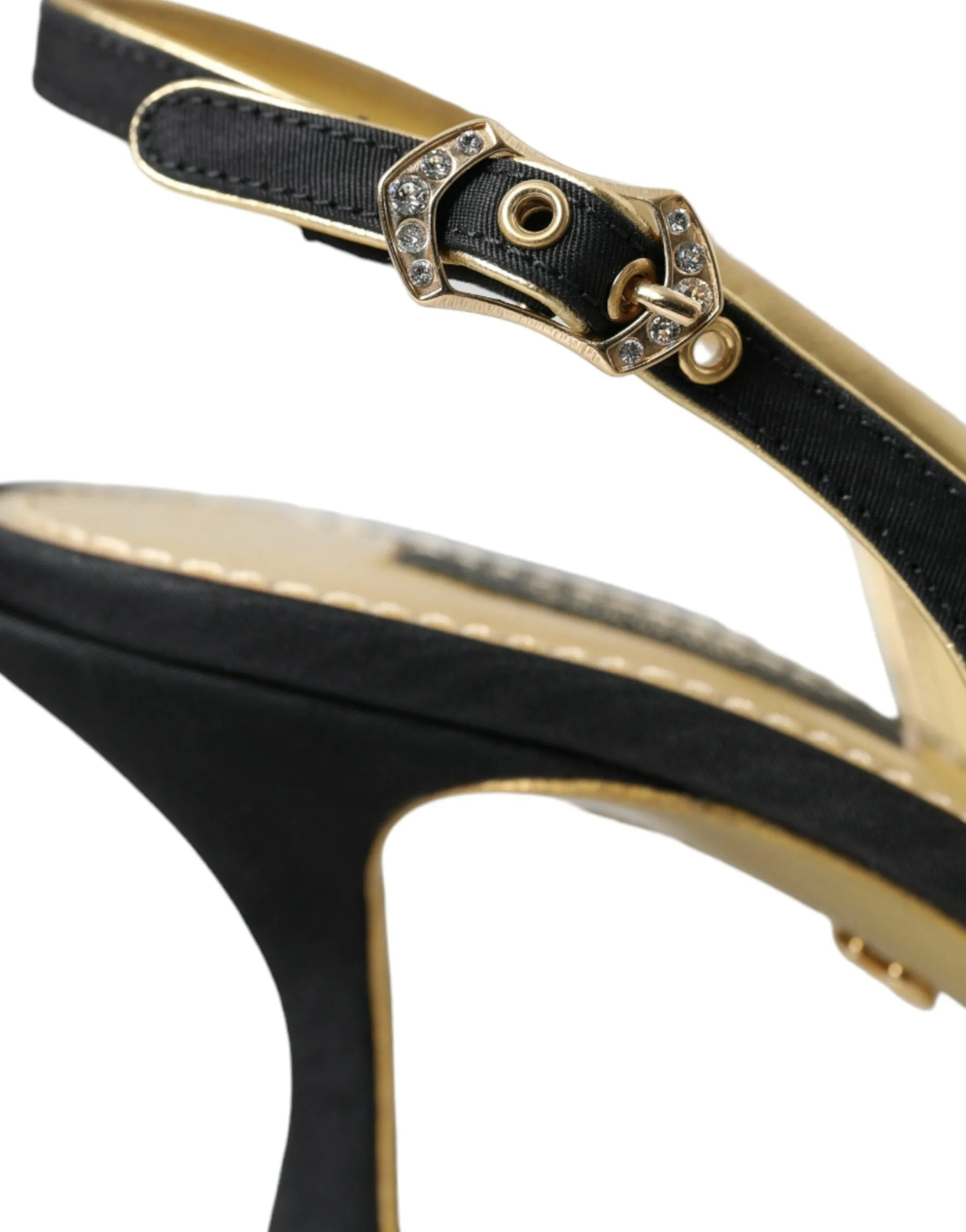 Dolce & Gabbana Black Leather Faux Pearls Slingbacks Shoes