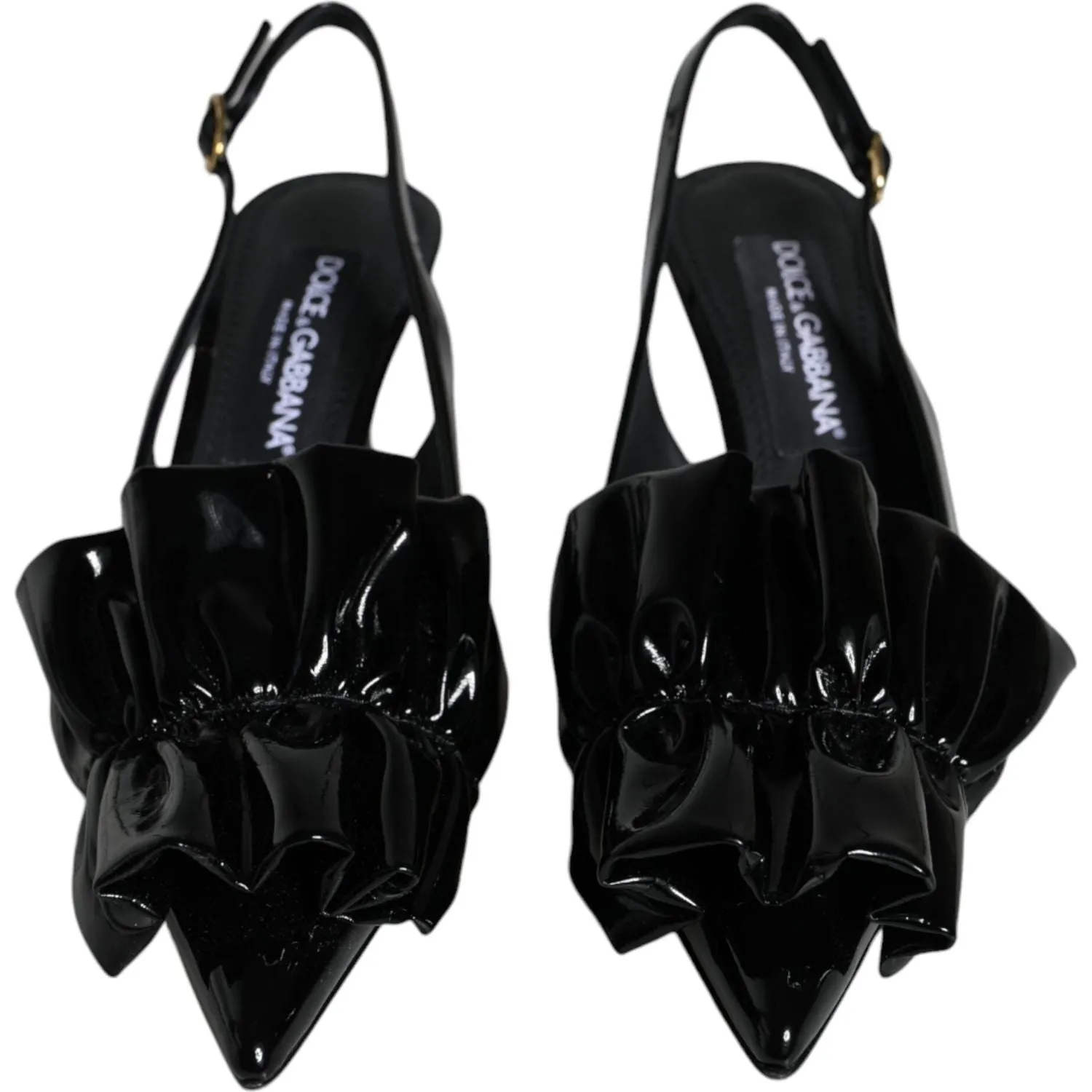 Dolce & Gabbana Black Patent Leather Heels Slingback Shoes