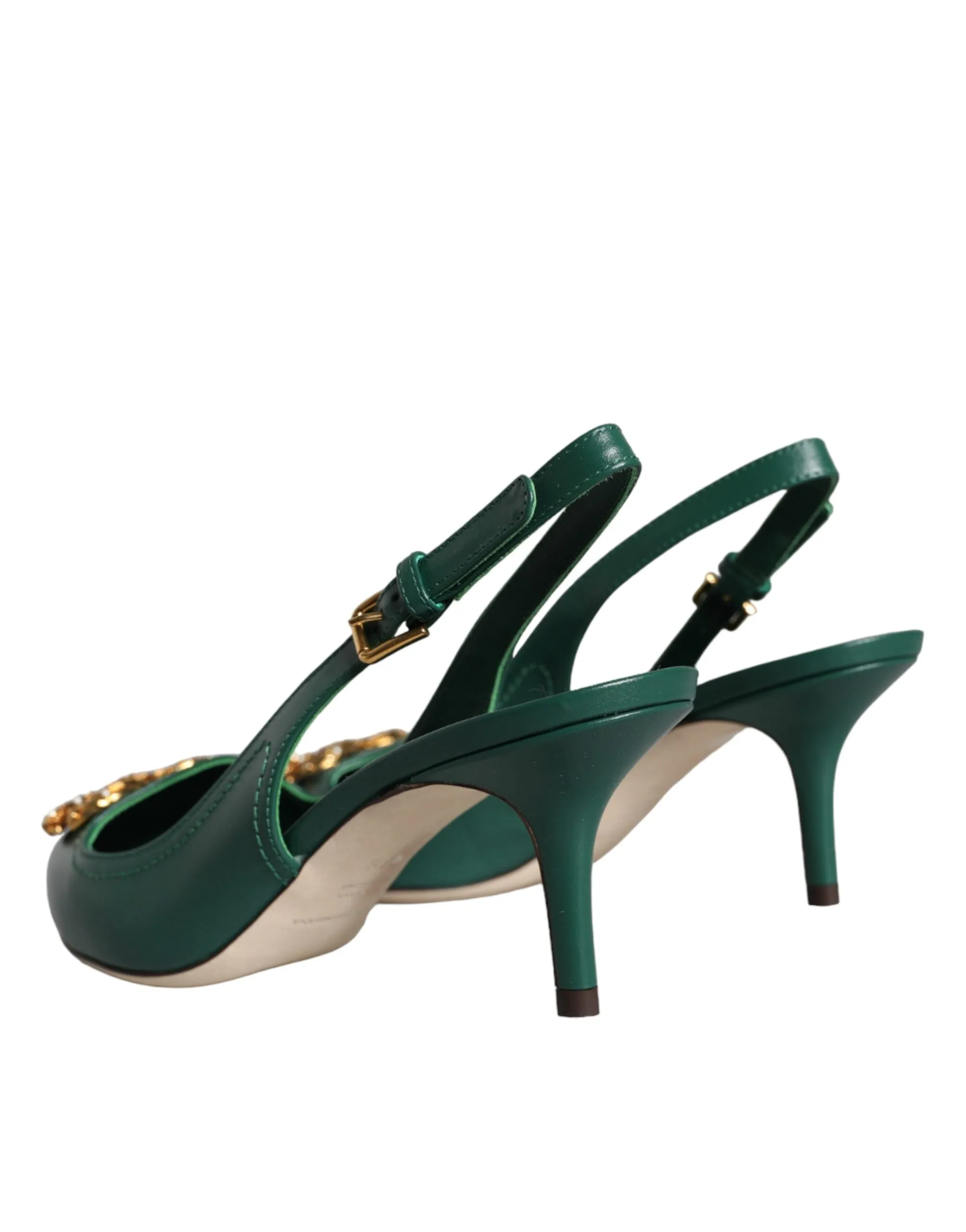 Dolce & Gabbana Dark Green DG Amore Leather Slingbacks Shoes