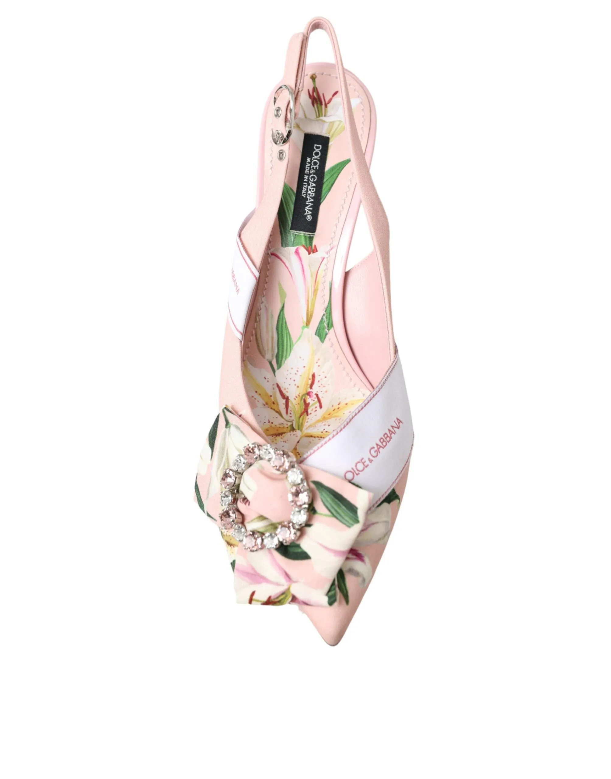 Dolce & Gabbana Pink Lily Crystal Cady Slingback Heel Shoes