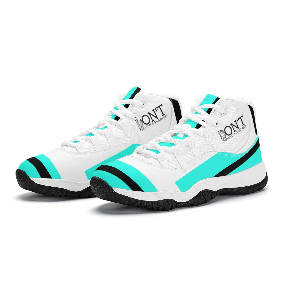 DONT D4X Black  Logo ,Teal,Black Stripes & White High Top Air Retro Sneakers - White