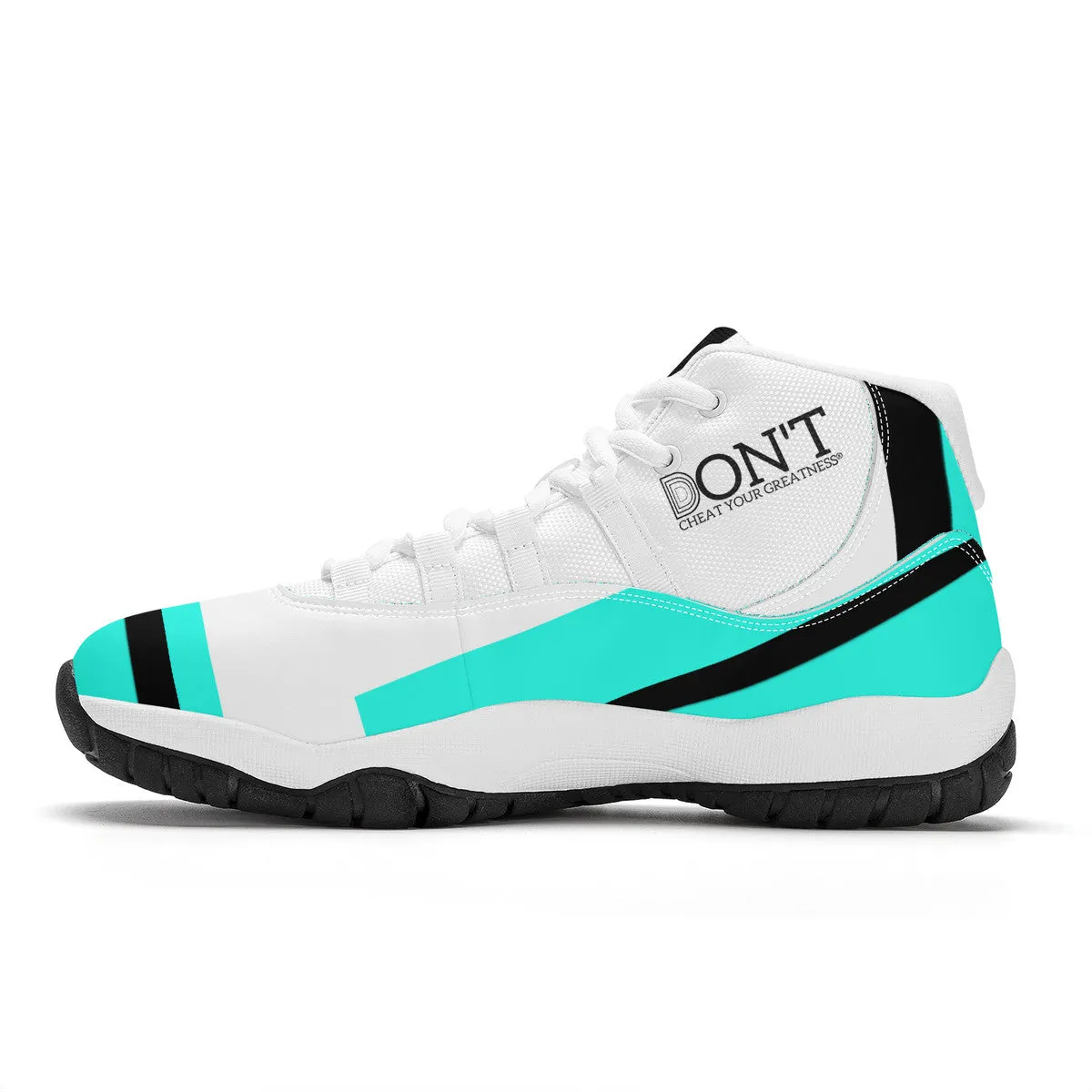 DONT D4X Black  Logo ,Teal,Black Stripes & White High Top Air Retro Sneakers - White