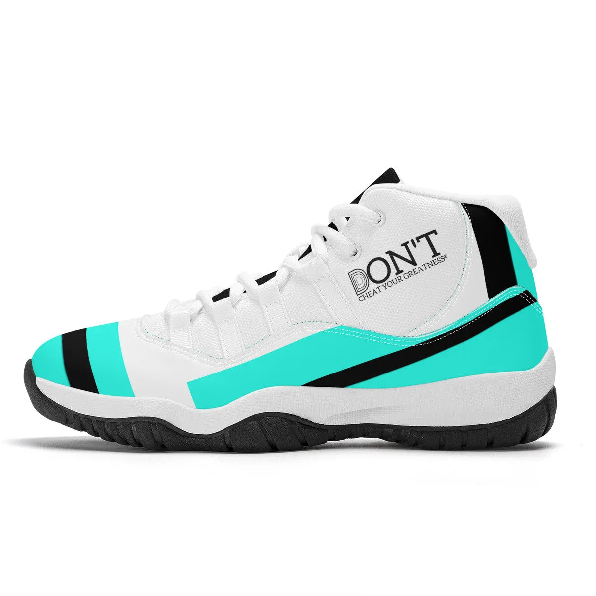 DONT D4X Black  Logo ,Teal,Black Stripes & White High Top Air Retro Sneakers - White