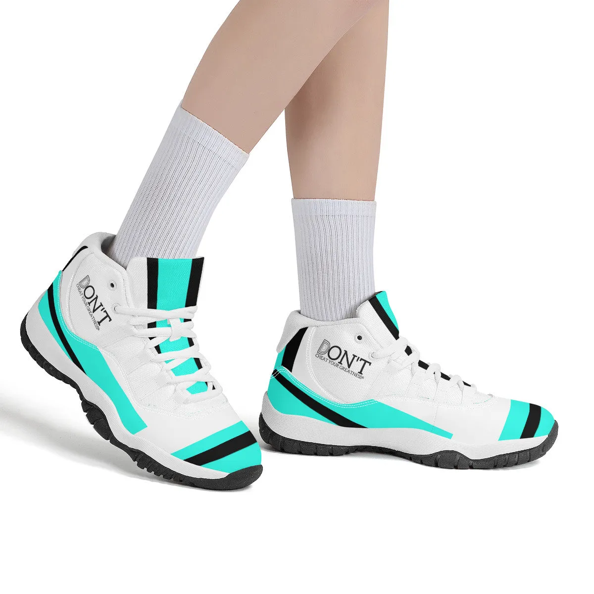 DONT D4X Black  Logo ,Teal,Black Stripes & White High Top Air Retro Sneakers - White