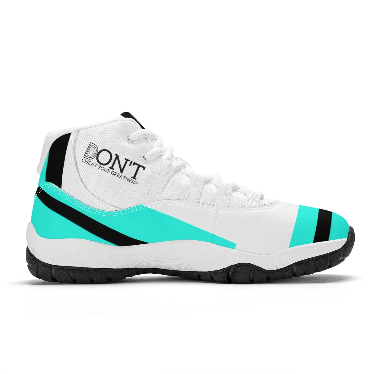 DONT D4X Black  Logo ,Teal,Black Stripes & White High Top Air Retro Sneakers - White