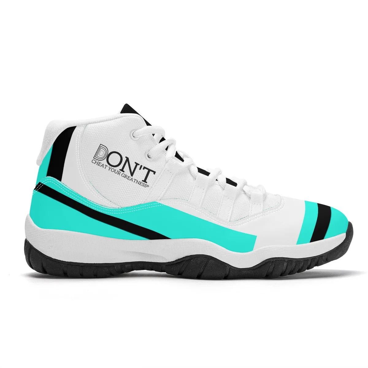 DONT D4X Black  Logo ,Teal,Black Stripes & White High Top Air Retro Sneakers - White