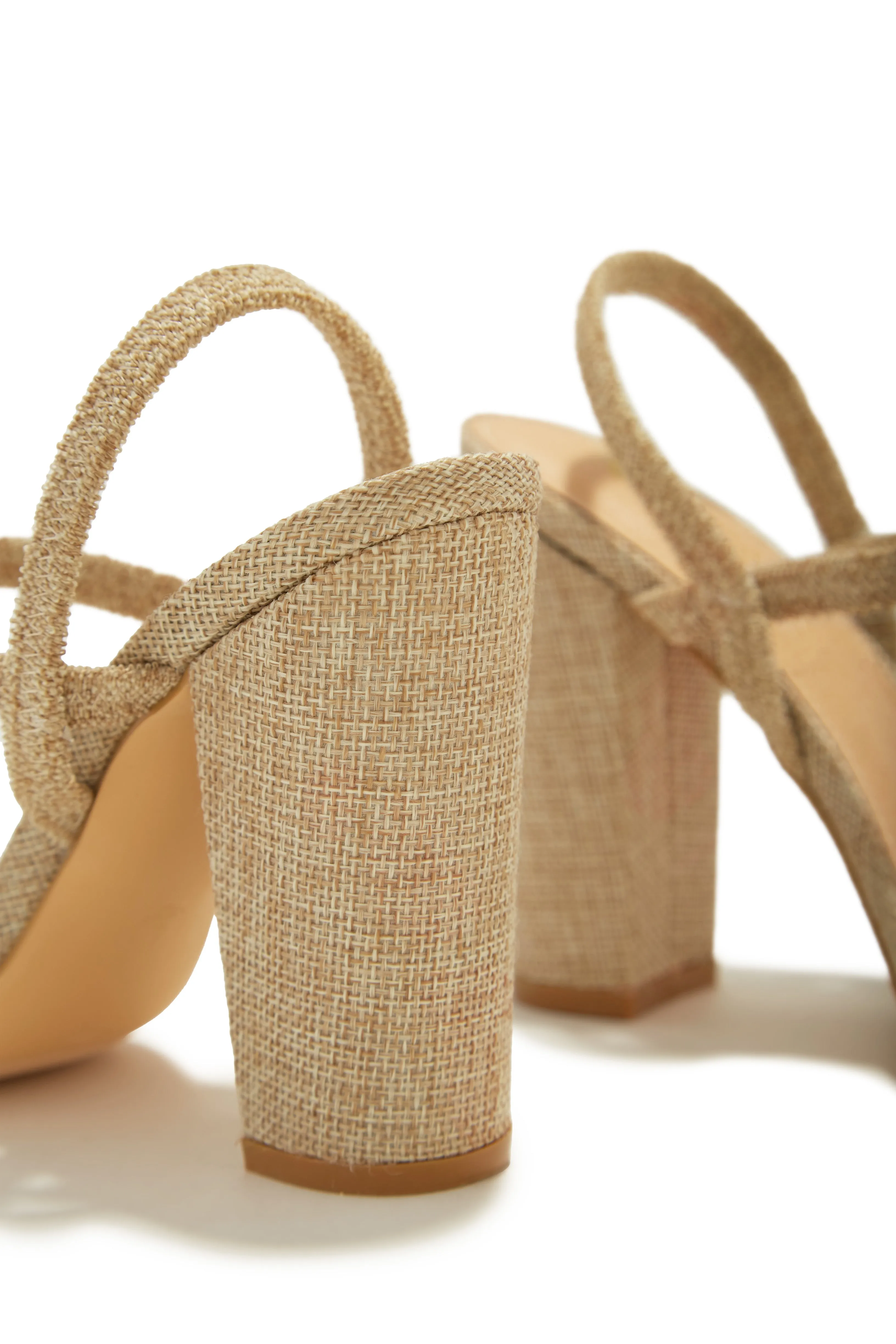 Emerie Slingback Block High Heels - Natural Raffia