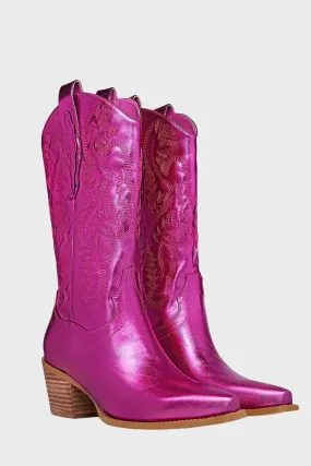 Fuchsia Embroidered Mid Calf Cowgirl Boots