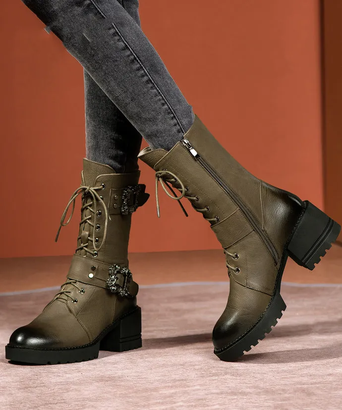 Green Cross Strap Splicing Fashion Chunky Boots ML1660