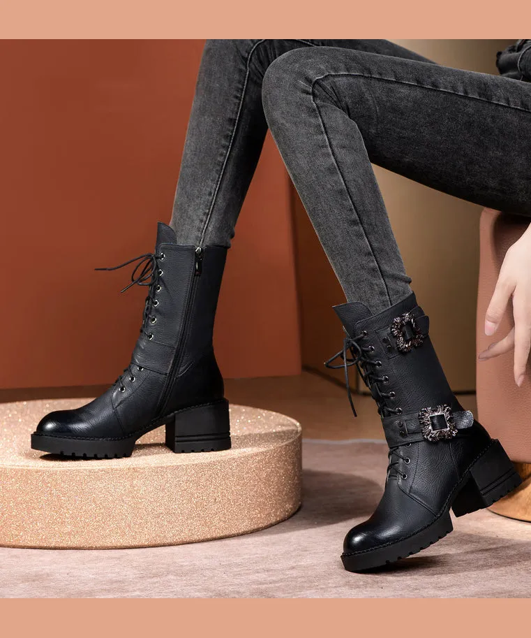 Green Cross Strap Splicing Fashion Chunky Boots ML1660