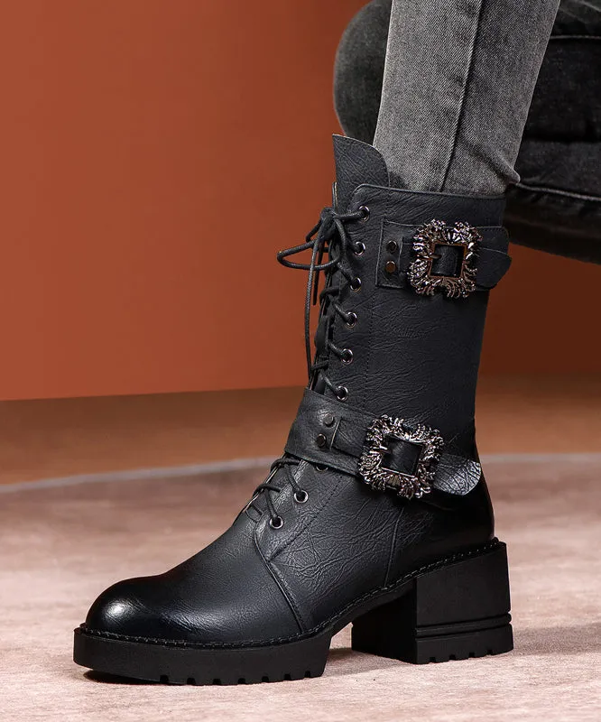 Green Cross Strap Splicing Fashion Chunky Boots ML1660