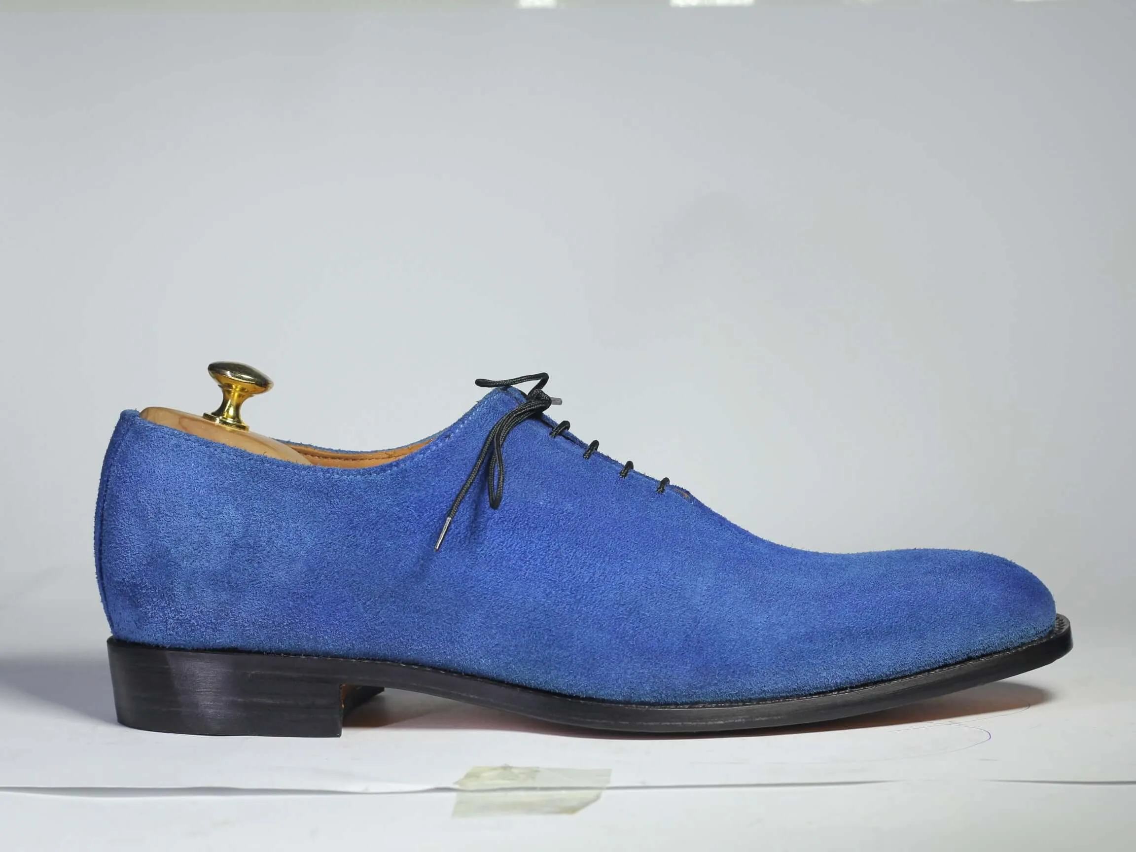 Handmade Men's Blue Suede Round Toe Lace Up Shoes, Men Designer Derby Shoes