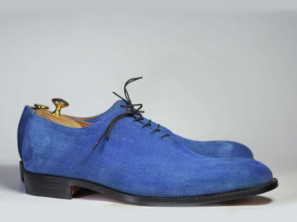 Handmade Men's Blue Suede Round Toe Lace Up Shoes, Men Designer Derby Shoes