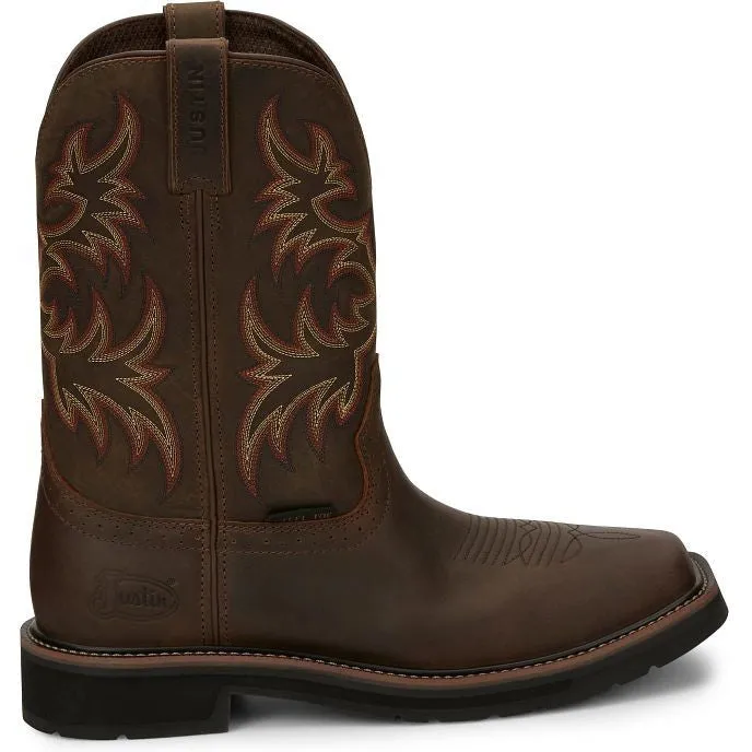 Justin Men's Driller 11" Steel Toe Western Work Boot -Brown- SE4682