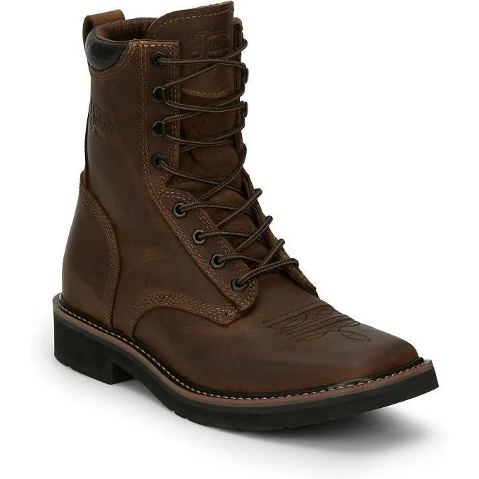 Justin Men's Pulley 8" Lace Western Work Boot -Brown- SE681