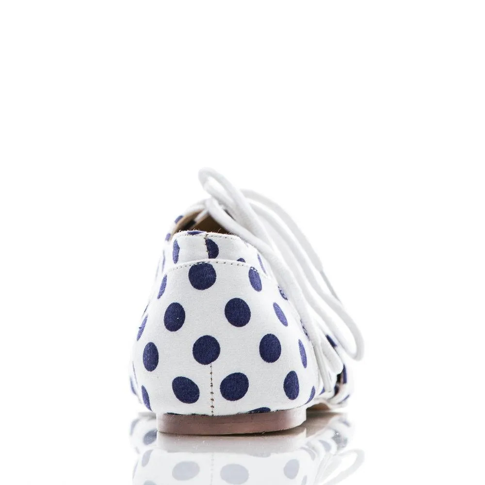 Madelaina - White And Blue Polka Dot Fabric - Street Sole