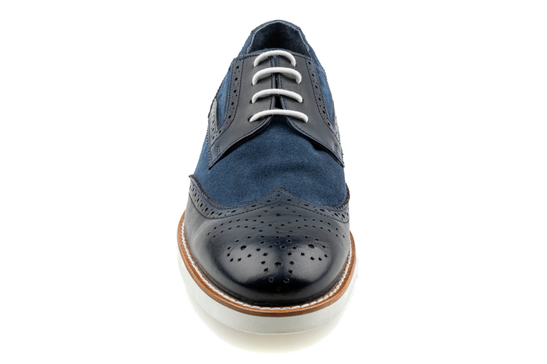 Men's Suede Derby Shoes, Dress Sneakers, Two Tones, Blend of Top Grain And Suede Leather Navy Suede Derby Shoes, Derby Brogues Leo by Debbano