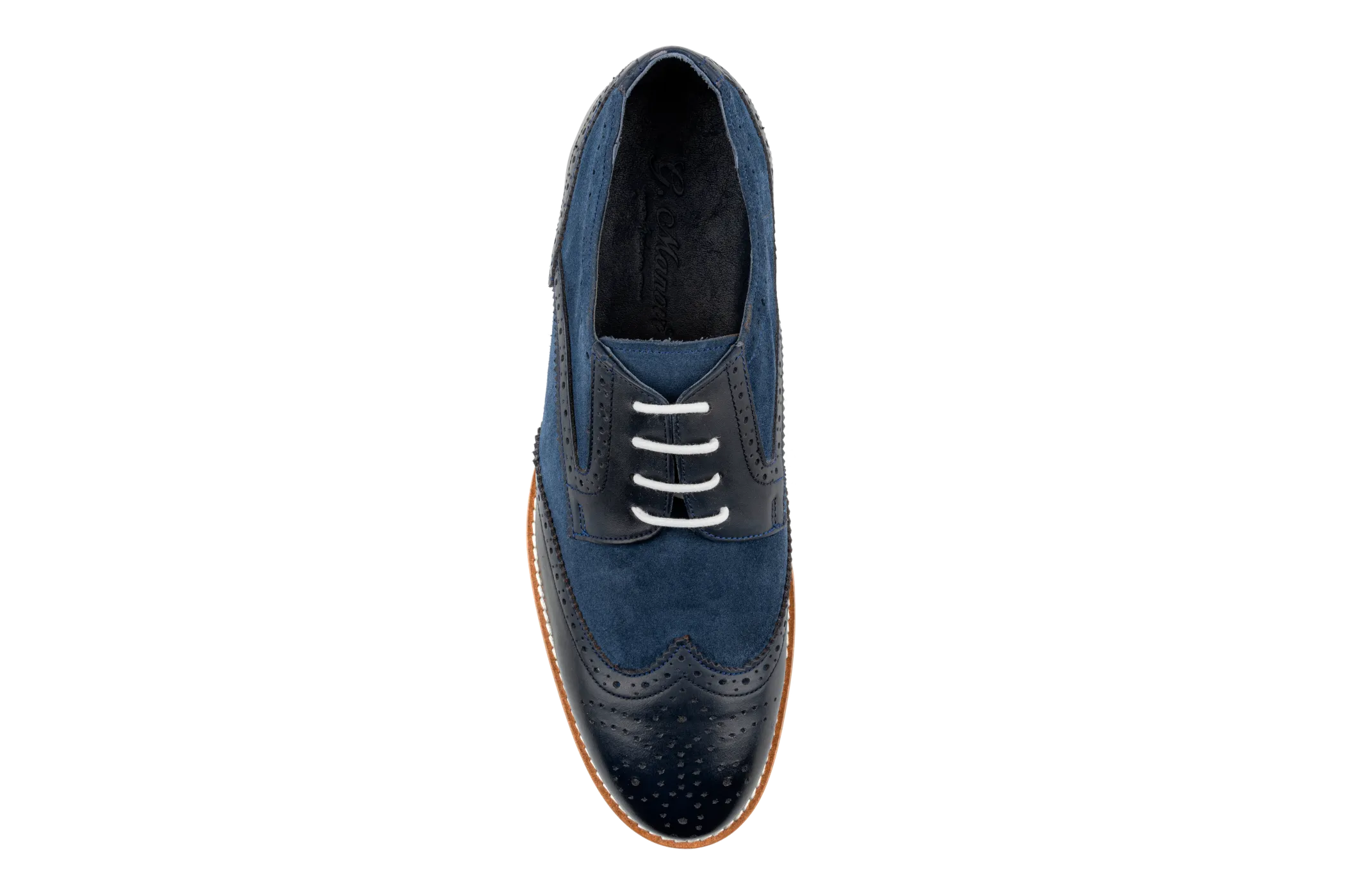 Men's Suede Derby Shoes, Dress Sneakers, Two Tones, Blend of Top Grain And Suede Leather Navy Suede Derby Shoes, Derby Brogues Leo by Debbano