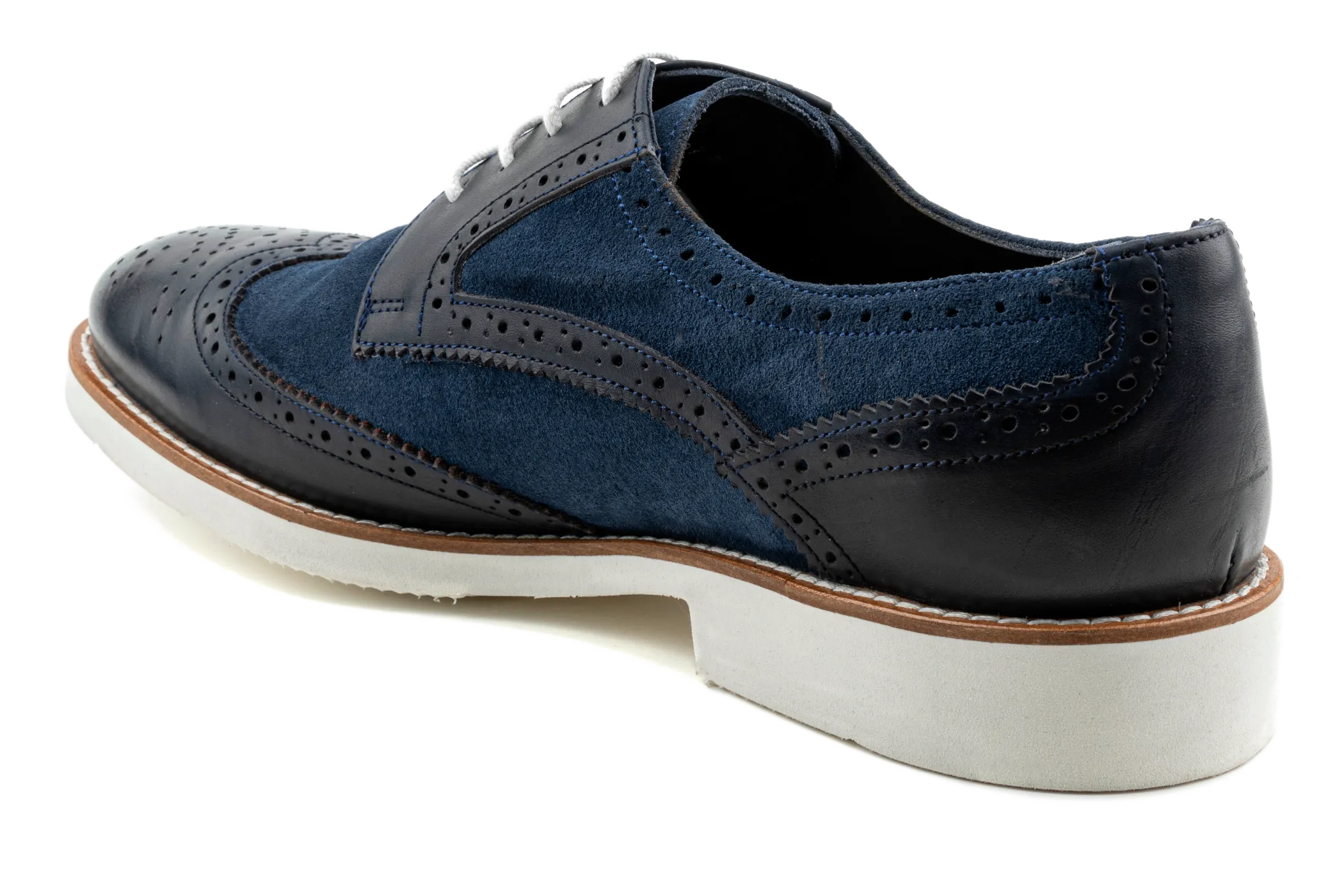 Men's Suede Derby Shoes, Dress Sneakers, Two Tones, Blend of Top Grain And Suede Leather Navy Suede Derby Shoes, Derby Brogues Leo by Debbano