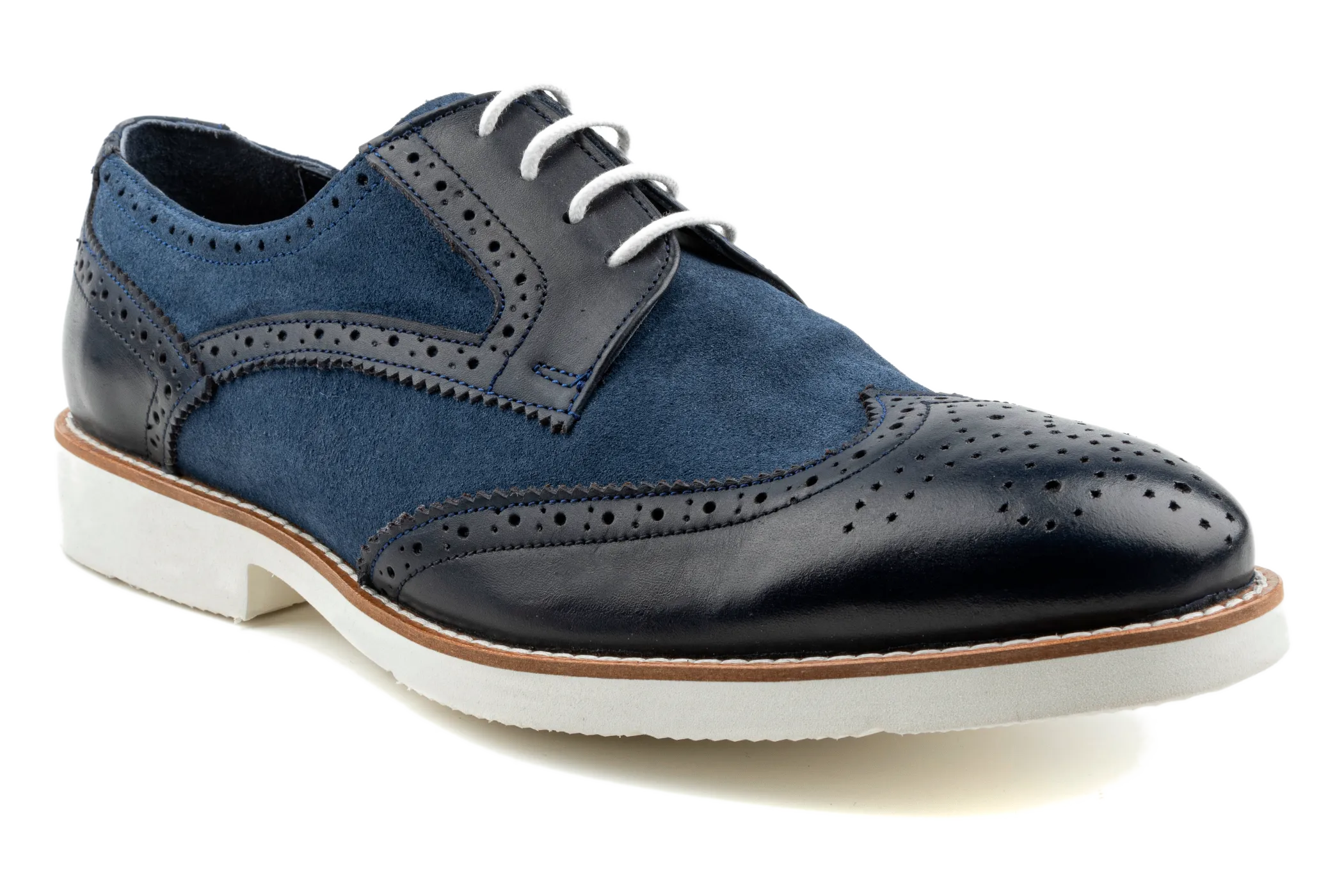 Men's Suede Derby Shoes, Dress Sneakers, Two Tones, Blend of Top Grain And Suede Leather Navy Suede Derby Shoes, Derby Brogues Leo by Debbano