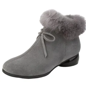 Natural Fur Genuine Leather Comfortable Med Heels Ankle Winter Boots