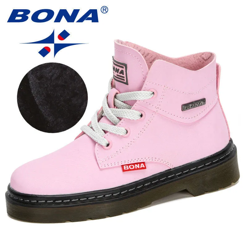 New Designers Snow Boots Children Warm Non-Slip Shoes Boys Girls Lace-Up Rubber Outsole Boots