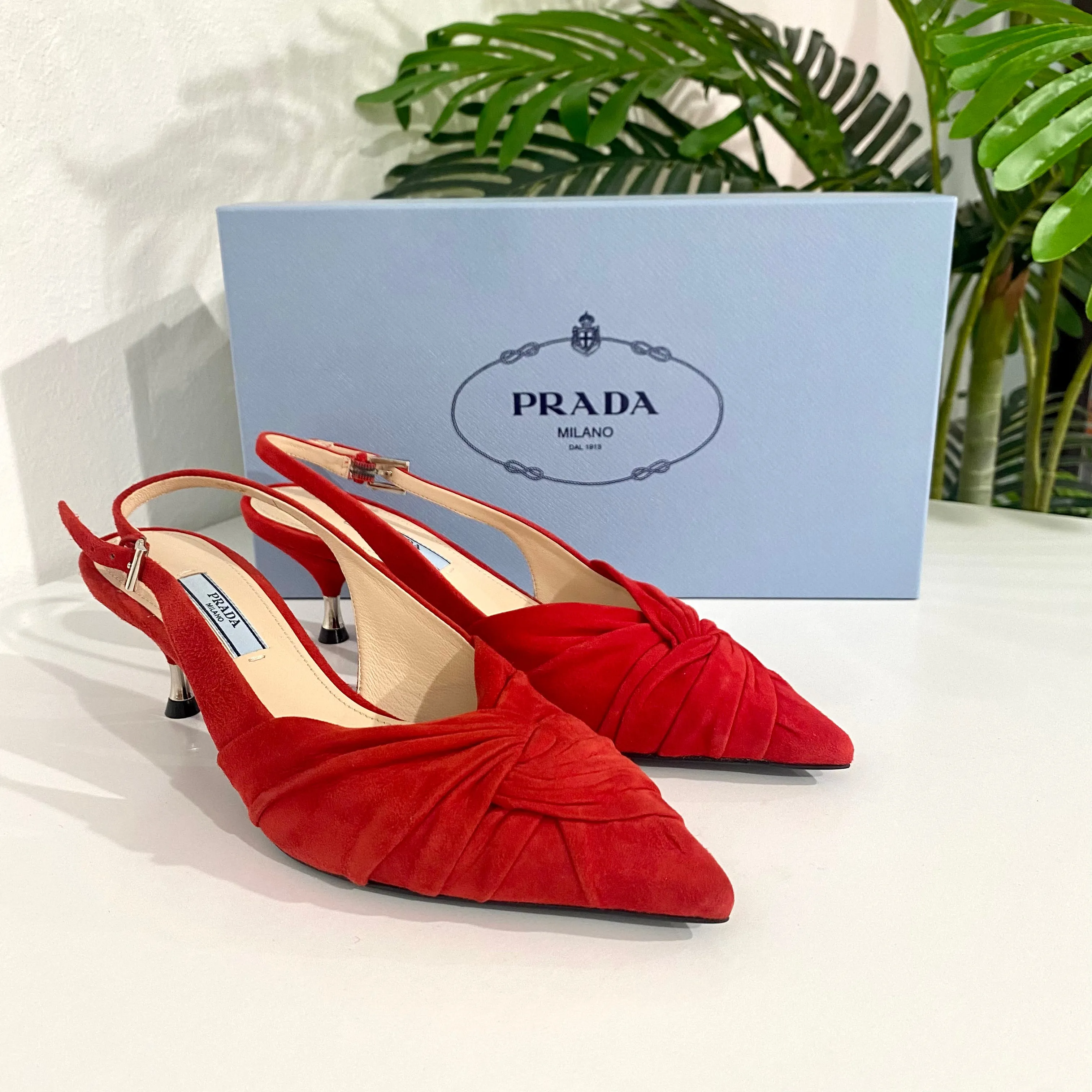 NEW Prada Red Twist Slingbacks