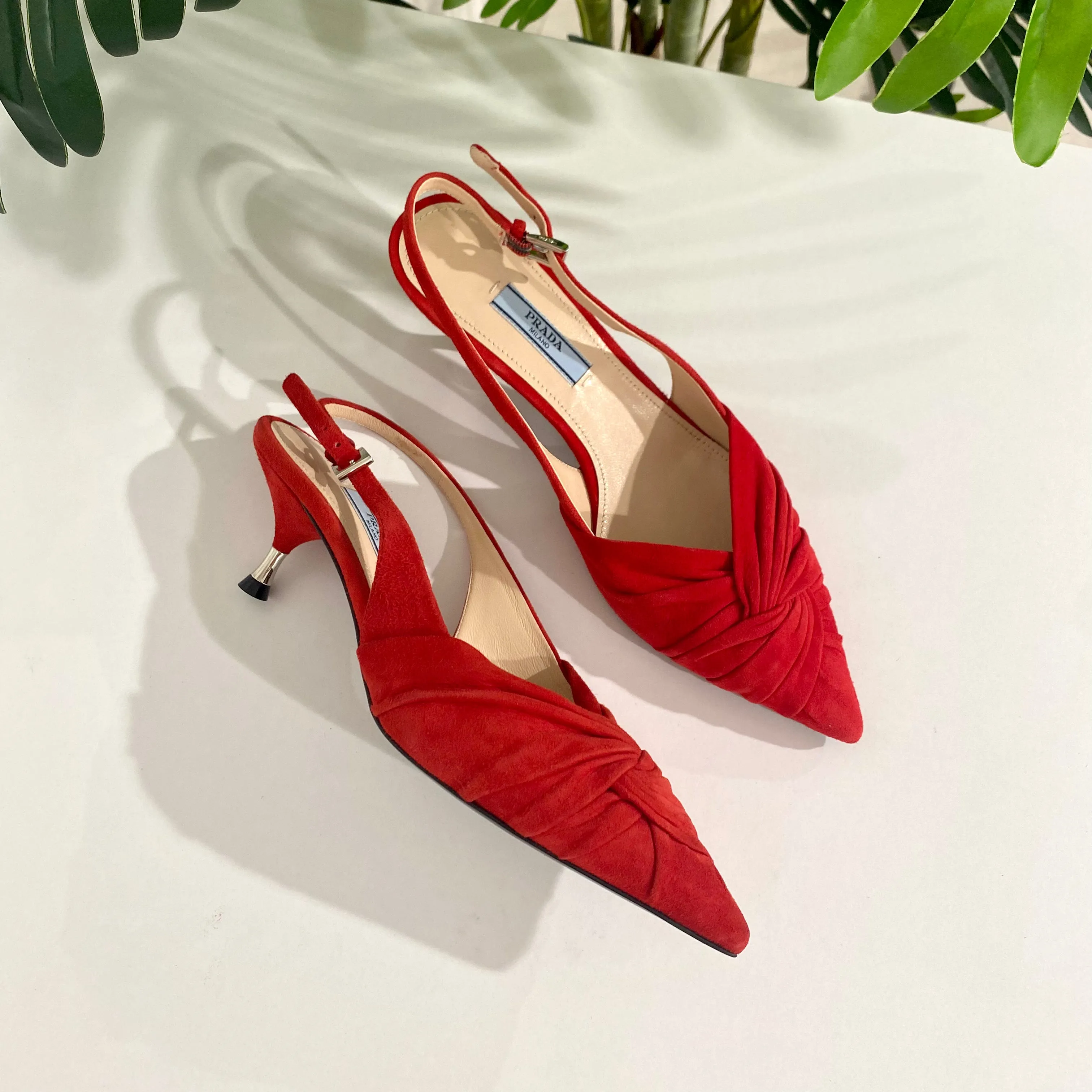 NEW Prada Red Twist Slingbacks