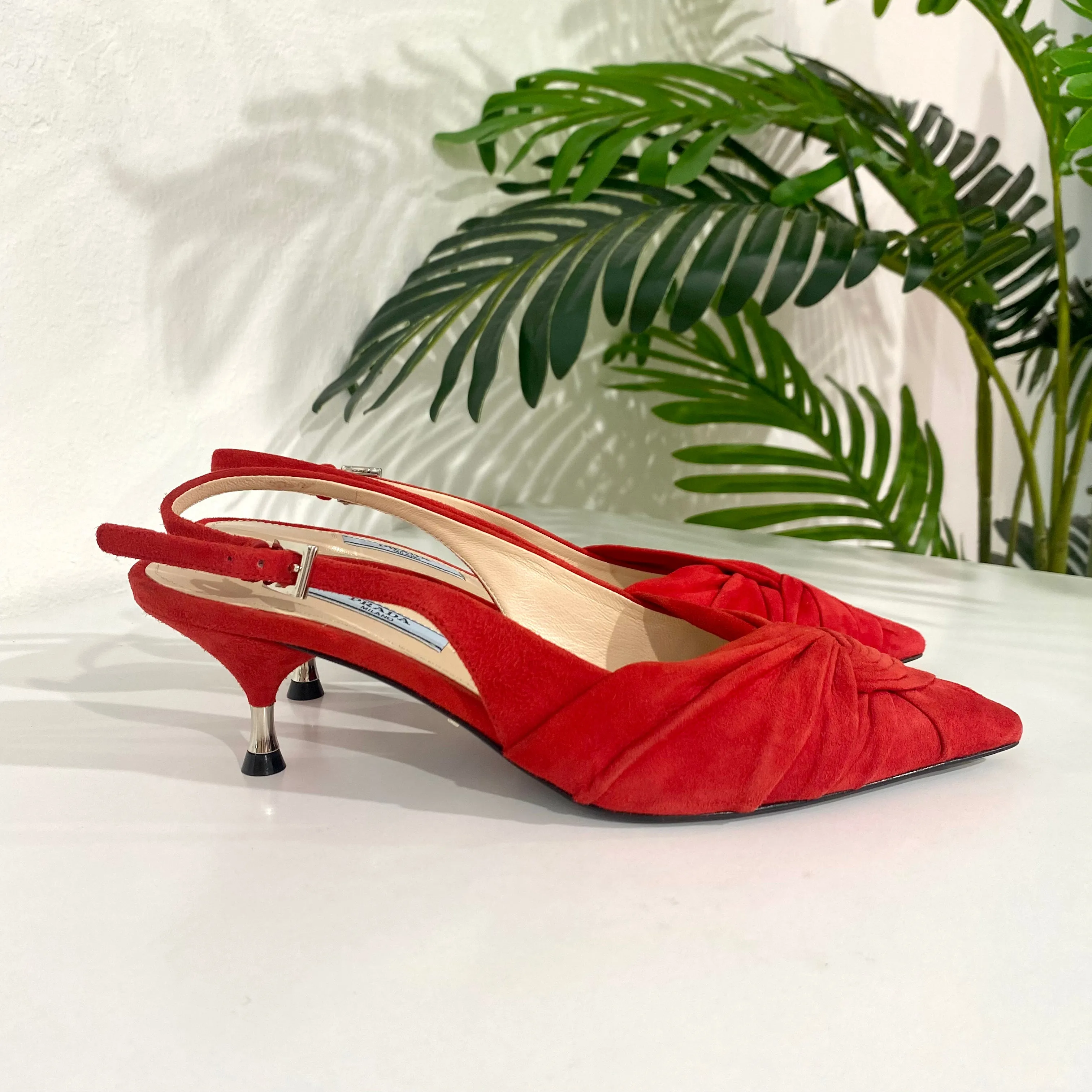 NEW Prada Red Twist Slingbacks