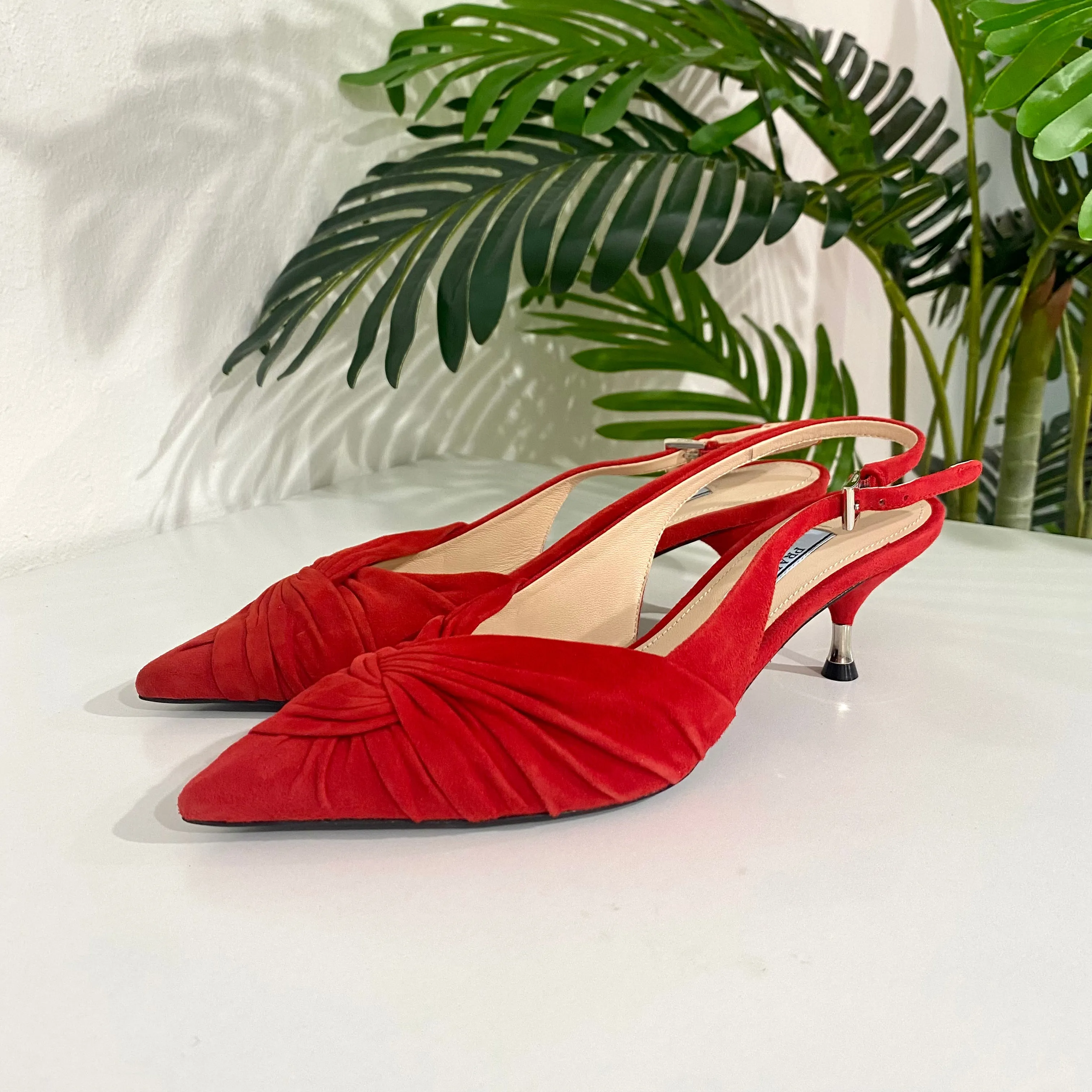 NEW Prada Red Twist Slingbacks