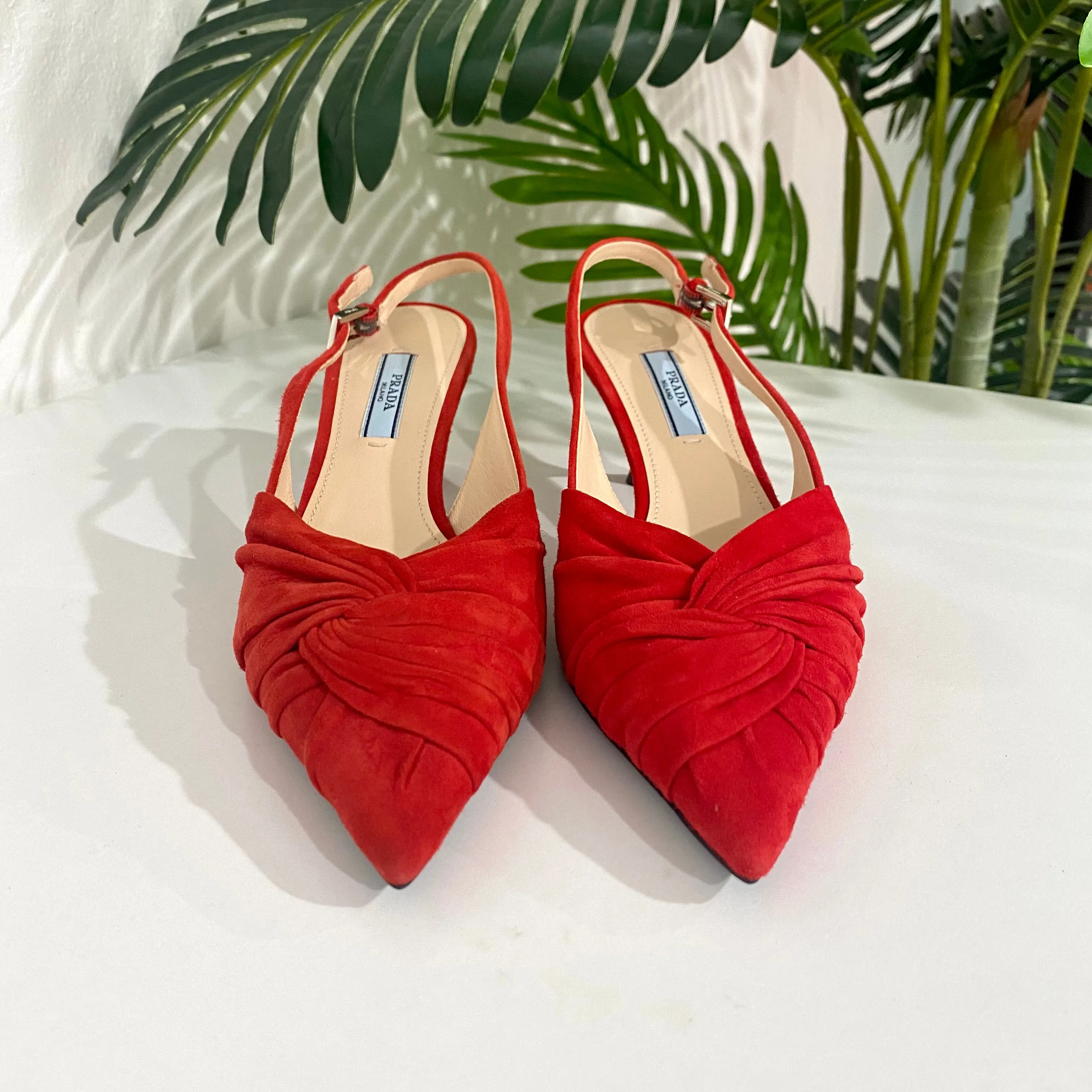 NEW Prada Red Twist Slingbacks