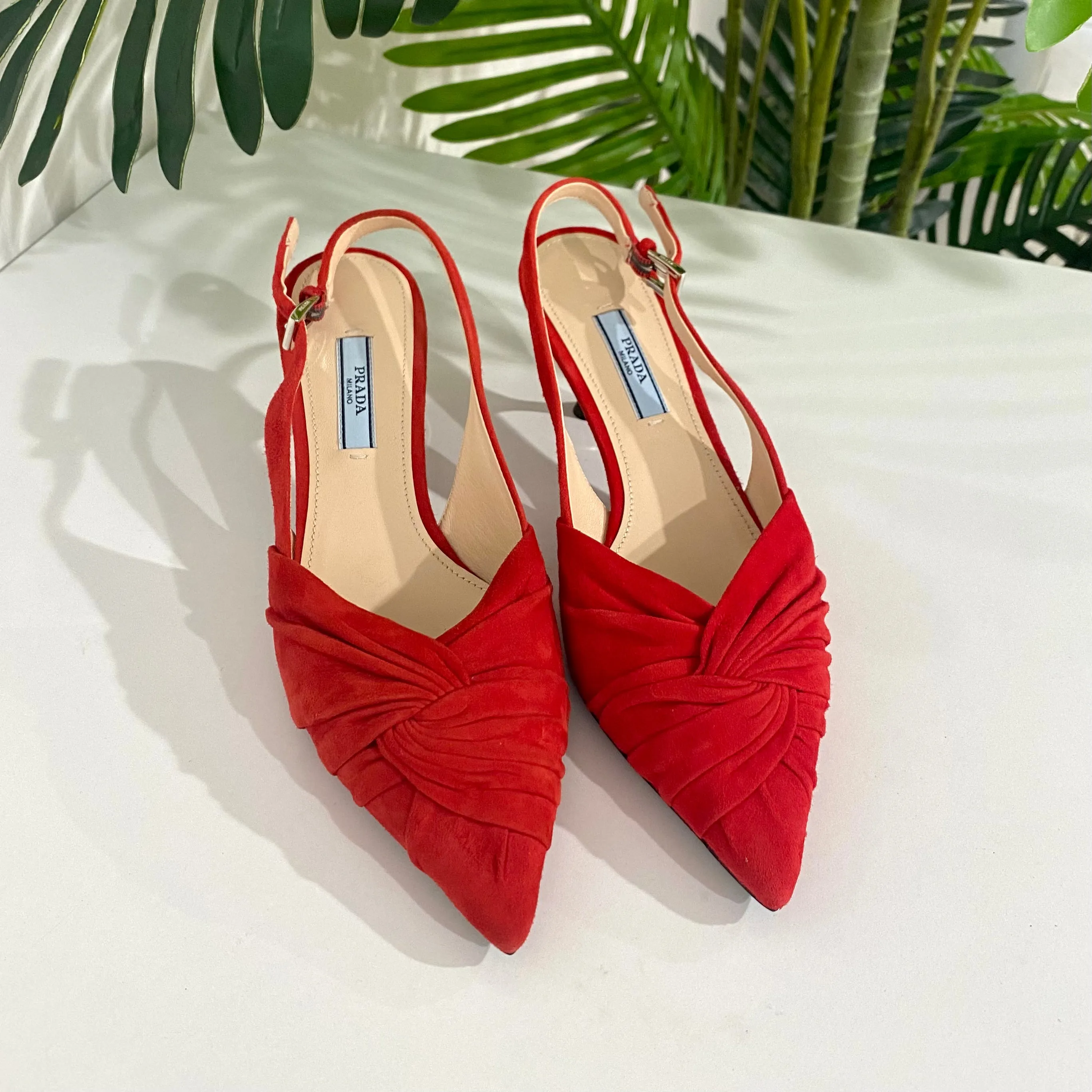 NEW Prada Red Twist Slingbacks