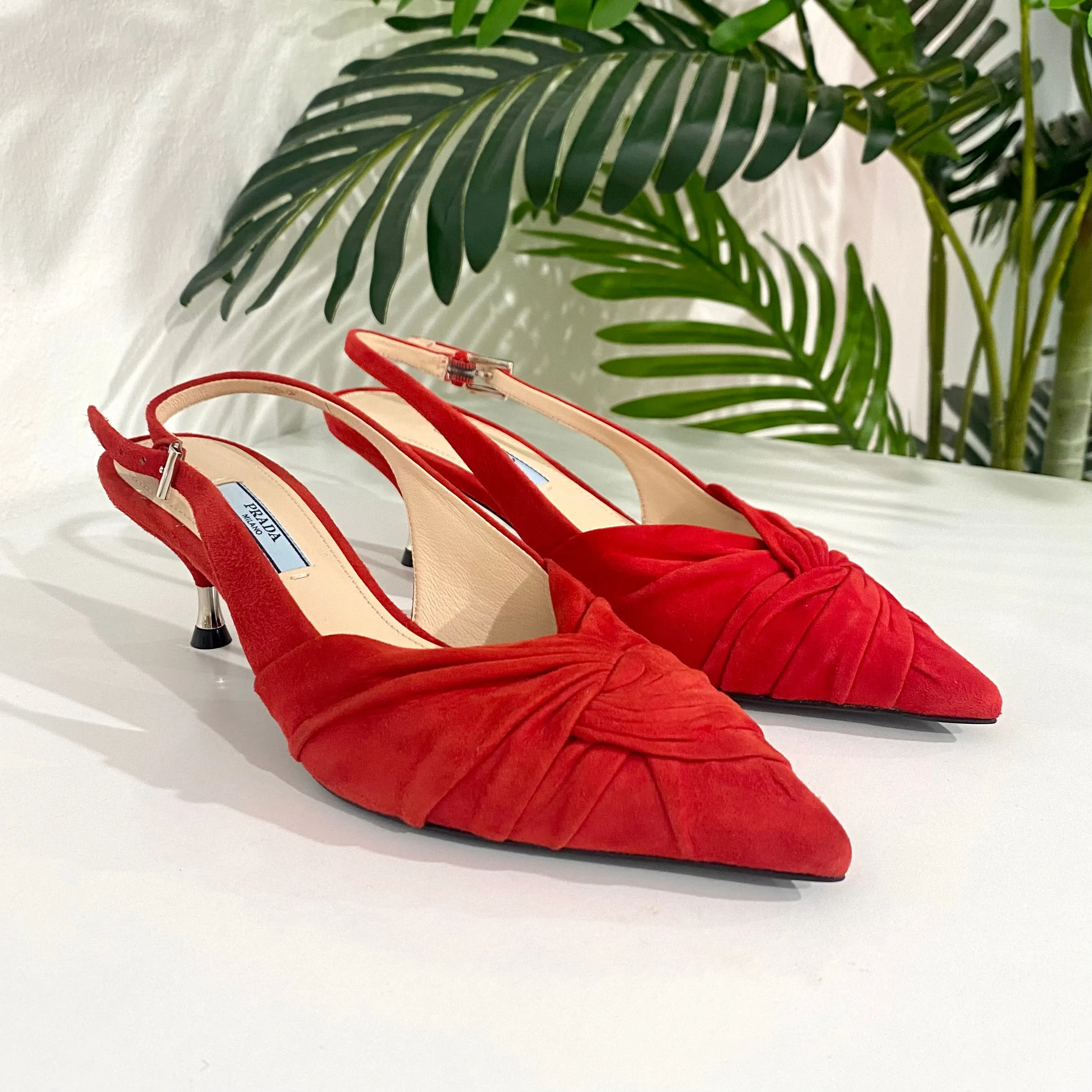 NEW Prada Red Twist Slingbacks